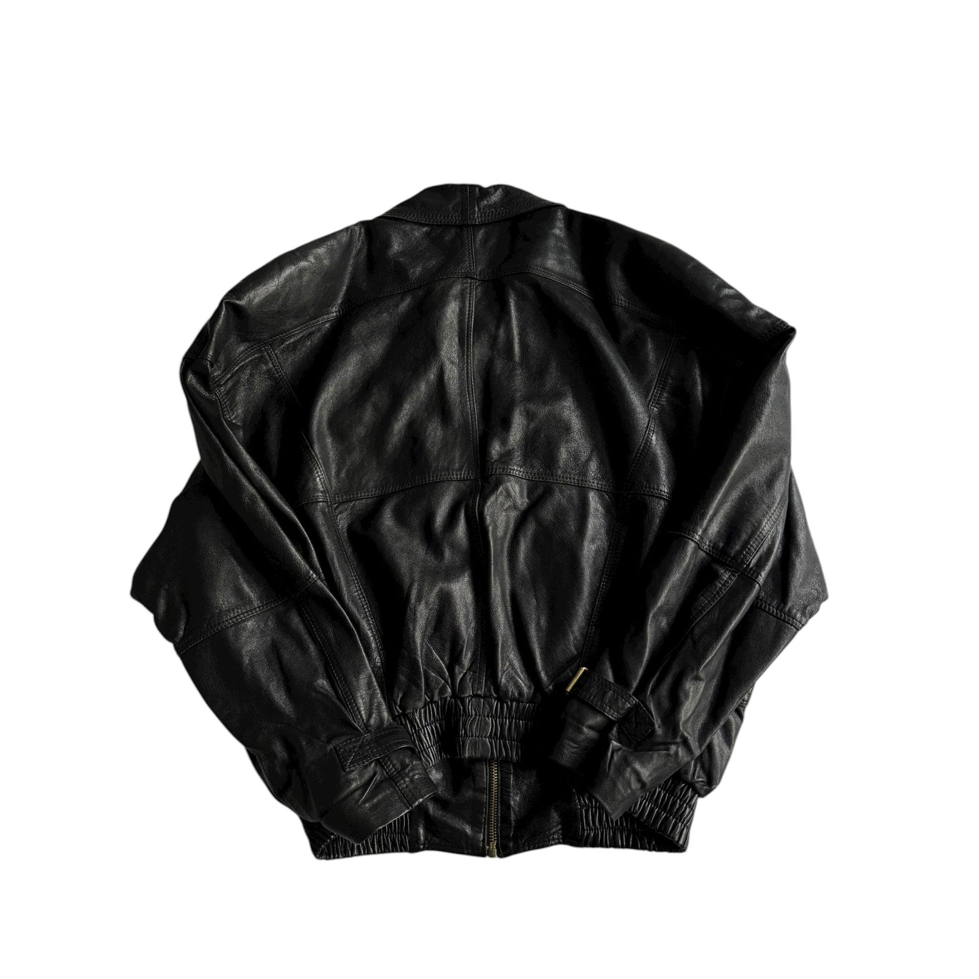 👨‍✈️ Geacă vintage din piele neagră tip bomber / Cropped Fit cu curele – Made in Italy (L bărbați) - anbracaminte