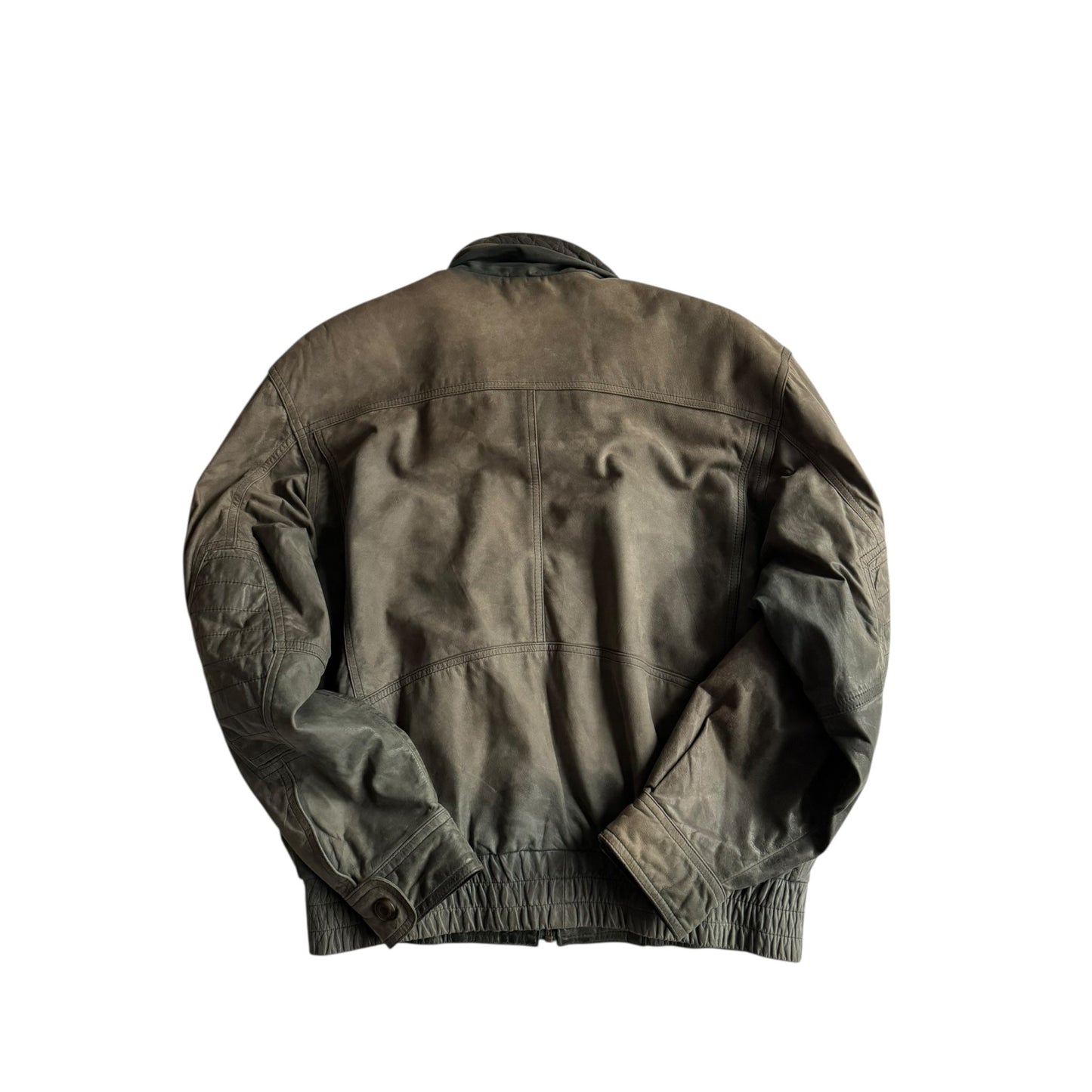 🧥 Geacă vintage din piele nubuk verde - gri, sun - faded | mărimea 46 (M bărbați) - anbracaminte