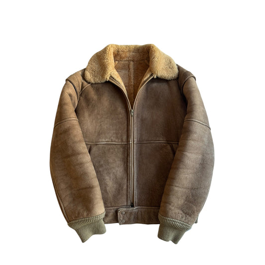 🐑 Geacă Vintage din Shearling Natural Maro Deschis – M (Cropped Bomber Fit) - anbracaminte