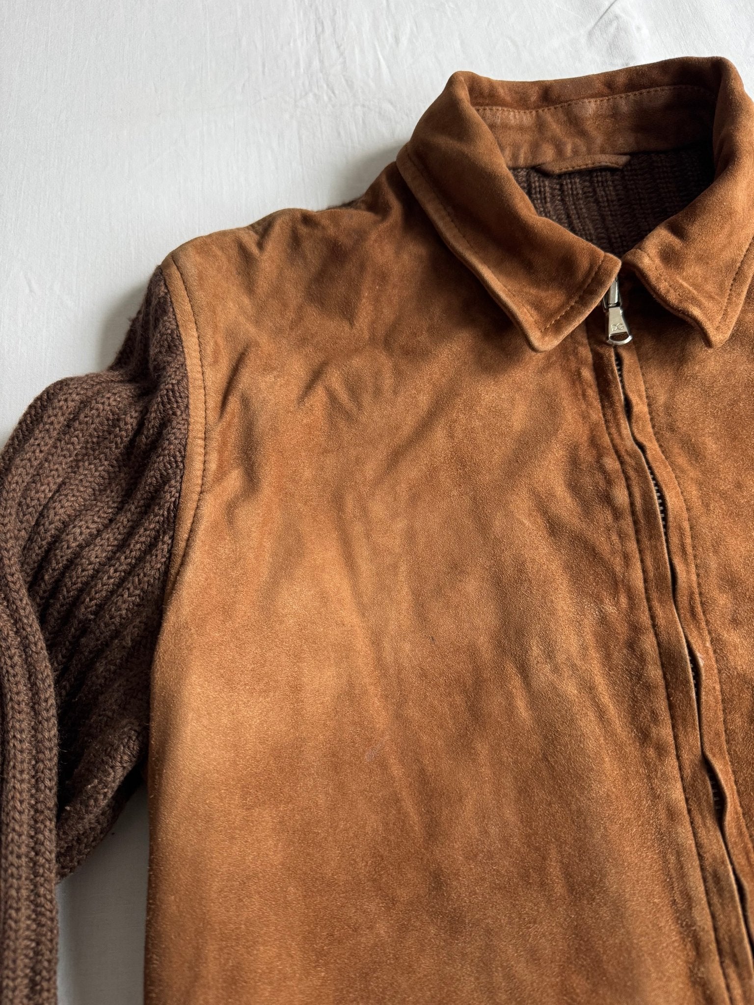 🤠 Geacă Vintage Dolce & Gabbana din Piele Suede Maro & Lână – M (48) - anbracaminte