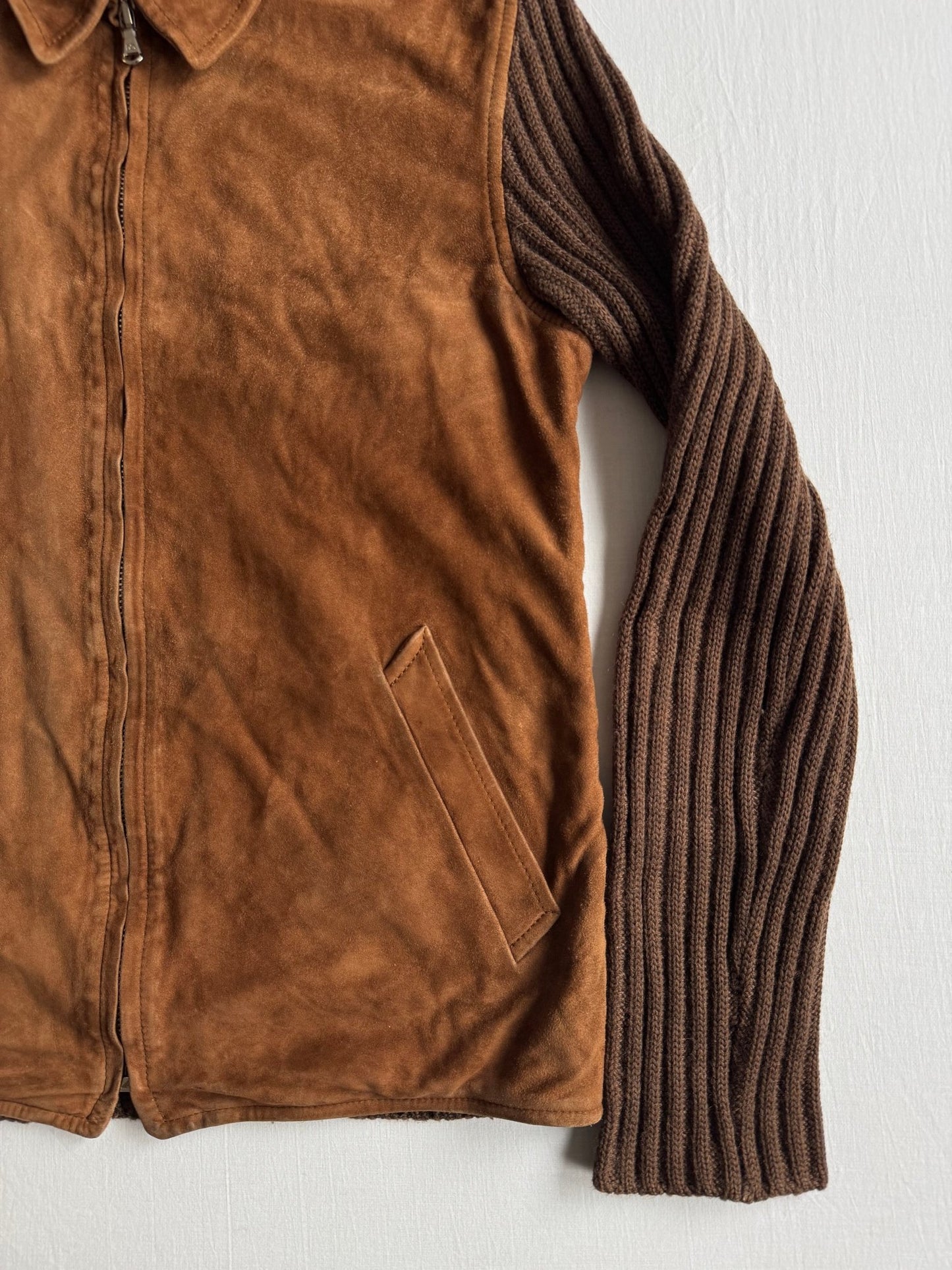 🤠 Geacă Vintage Dolce & Gabbana din Piele Suede Maro & Lână – M (48) - anbracaminte