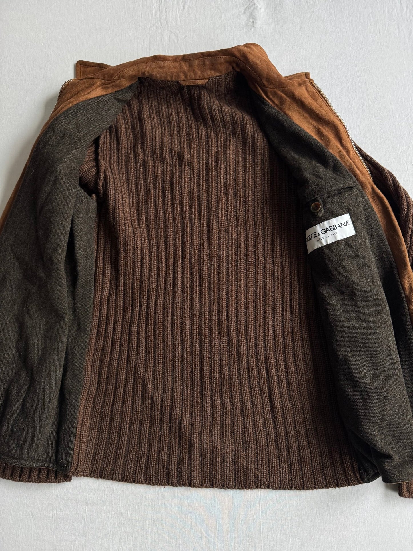 🤠 Geacă Vintage Dolce & Gabbana din Piele Suede Maro & Lână – M (48) - anbracaminte