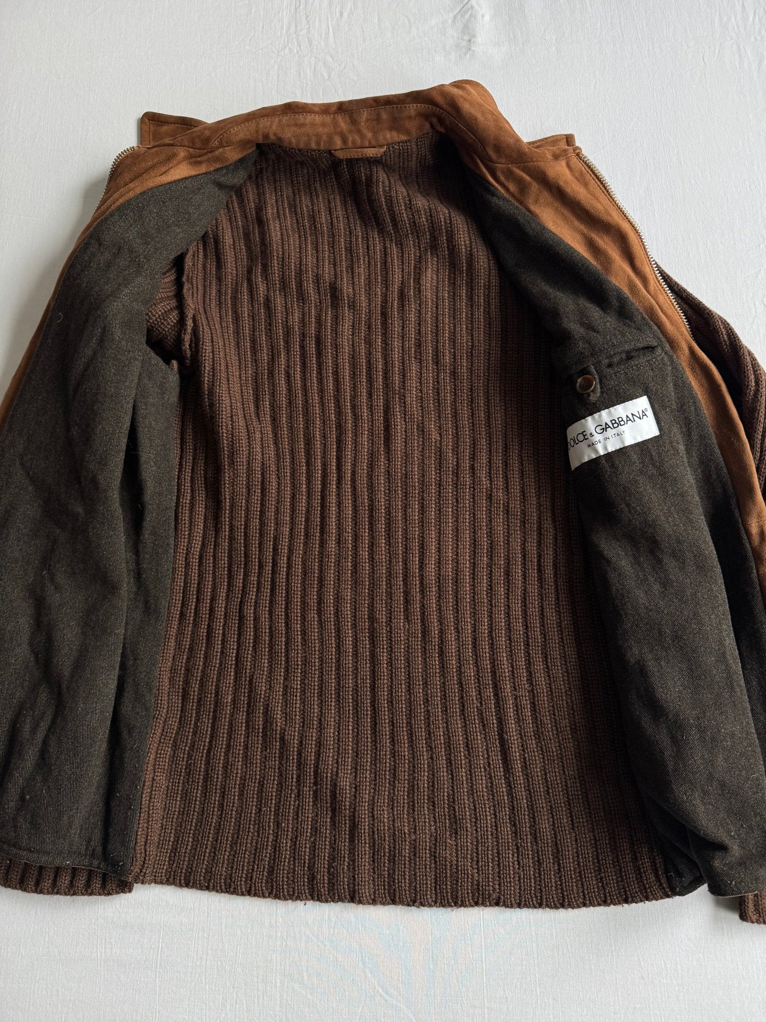 🤠 Geacă Vintage Dolce & Gabbana din Piele Suede Maro & Lână – M (48) - anbracaminte