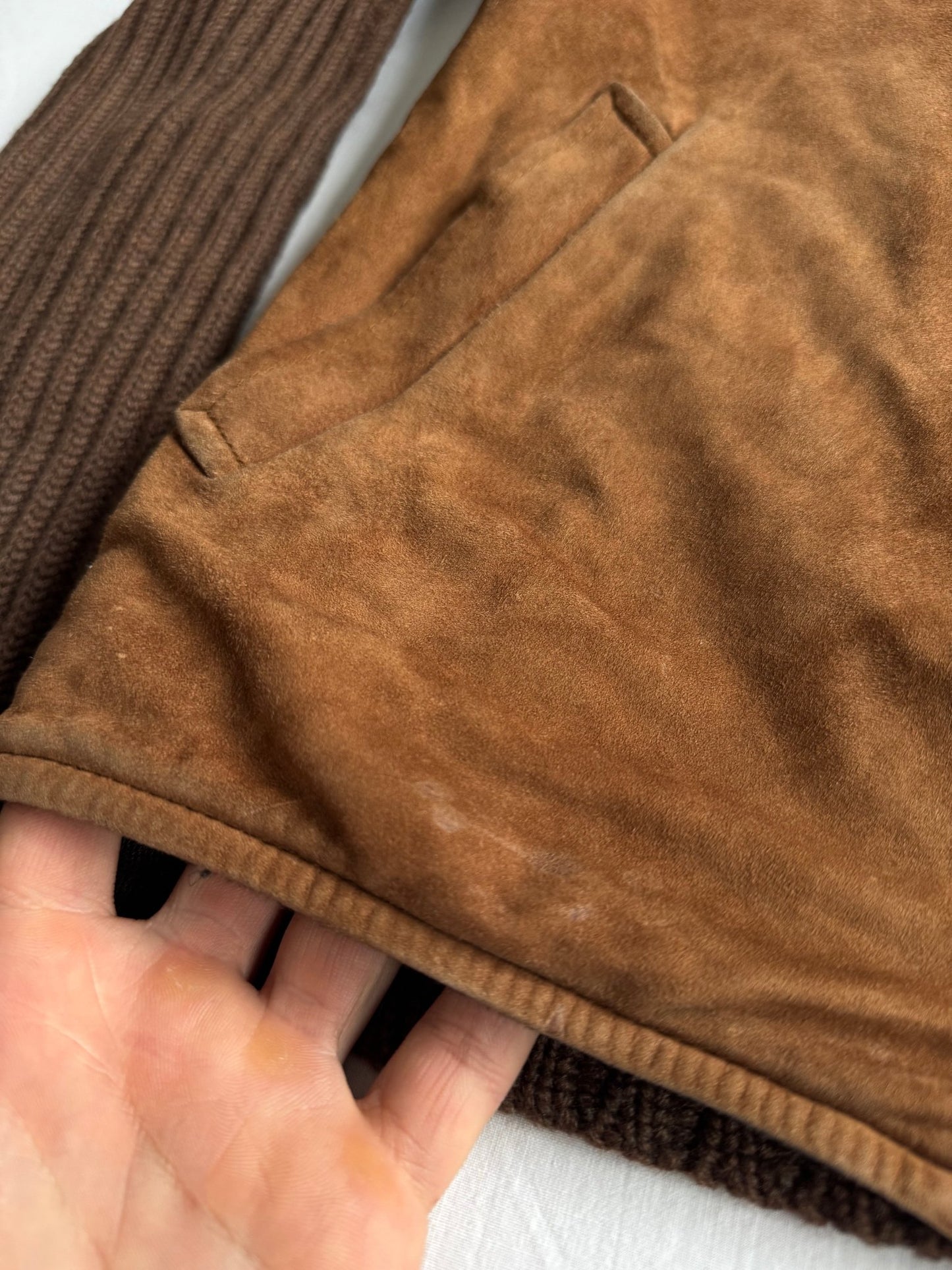 🤠 Geacă Vintage Dolce & Gabbana din Piele Suede Maro & Lână – M (48) - anbracaminte