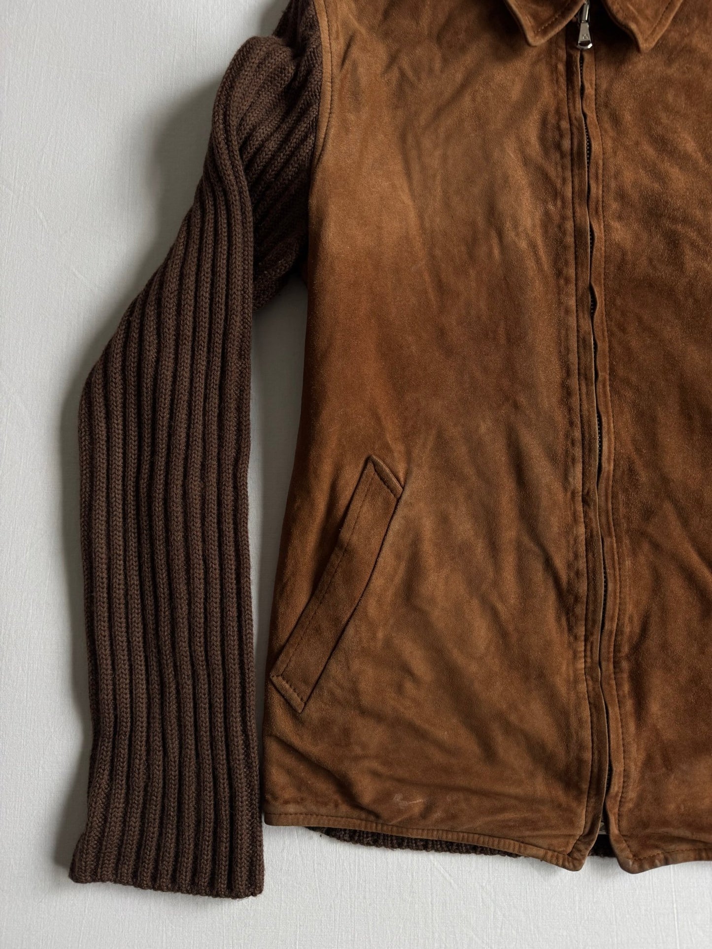 🤠 Geacă Vintage Dolce & Gabbana din Piele Suede Maro & Lână – M (48) - anbracaminte