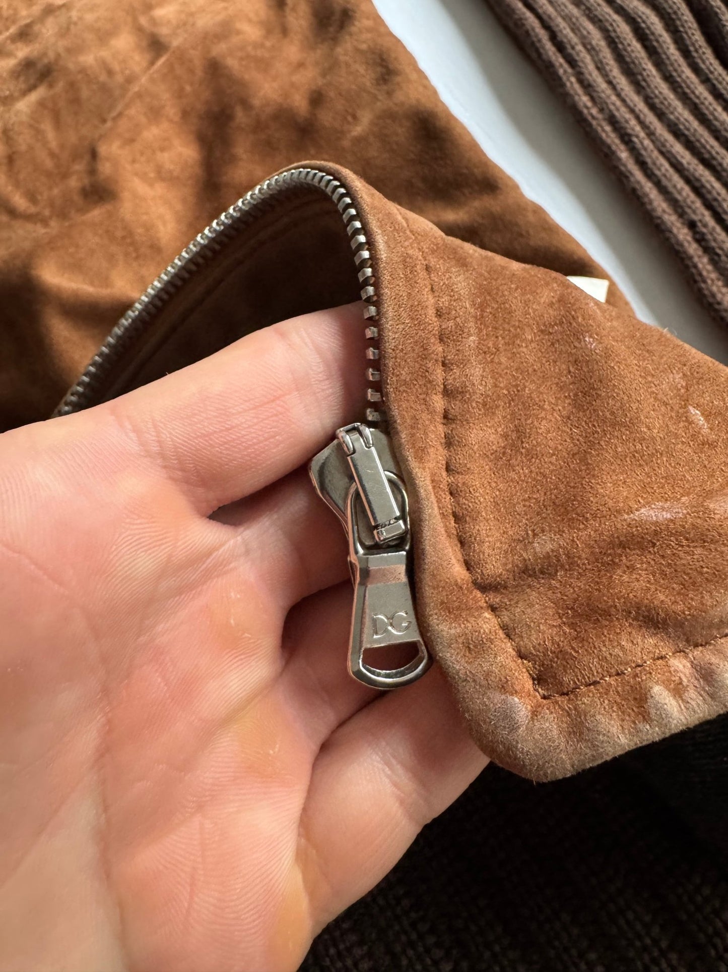 🤠 Geacă Vintage Dolce & Gabbana din Piele Suede Maro & Lână – M (48) - anbracaminte