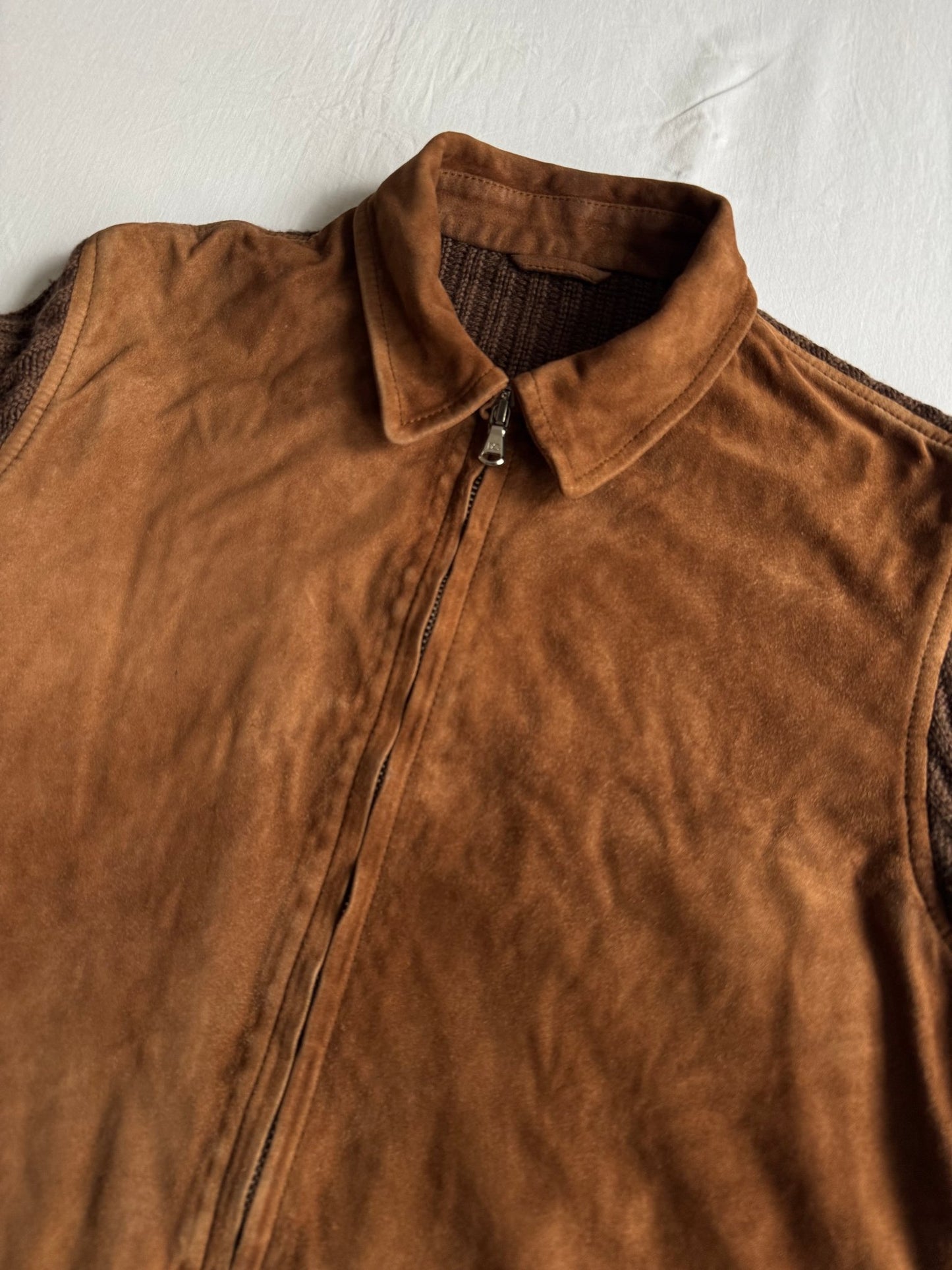 🤠 Geacă Vintage Dolce & Gabbana din Piele Suede Maro & Lână – M (48) - anbracaminte