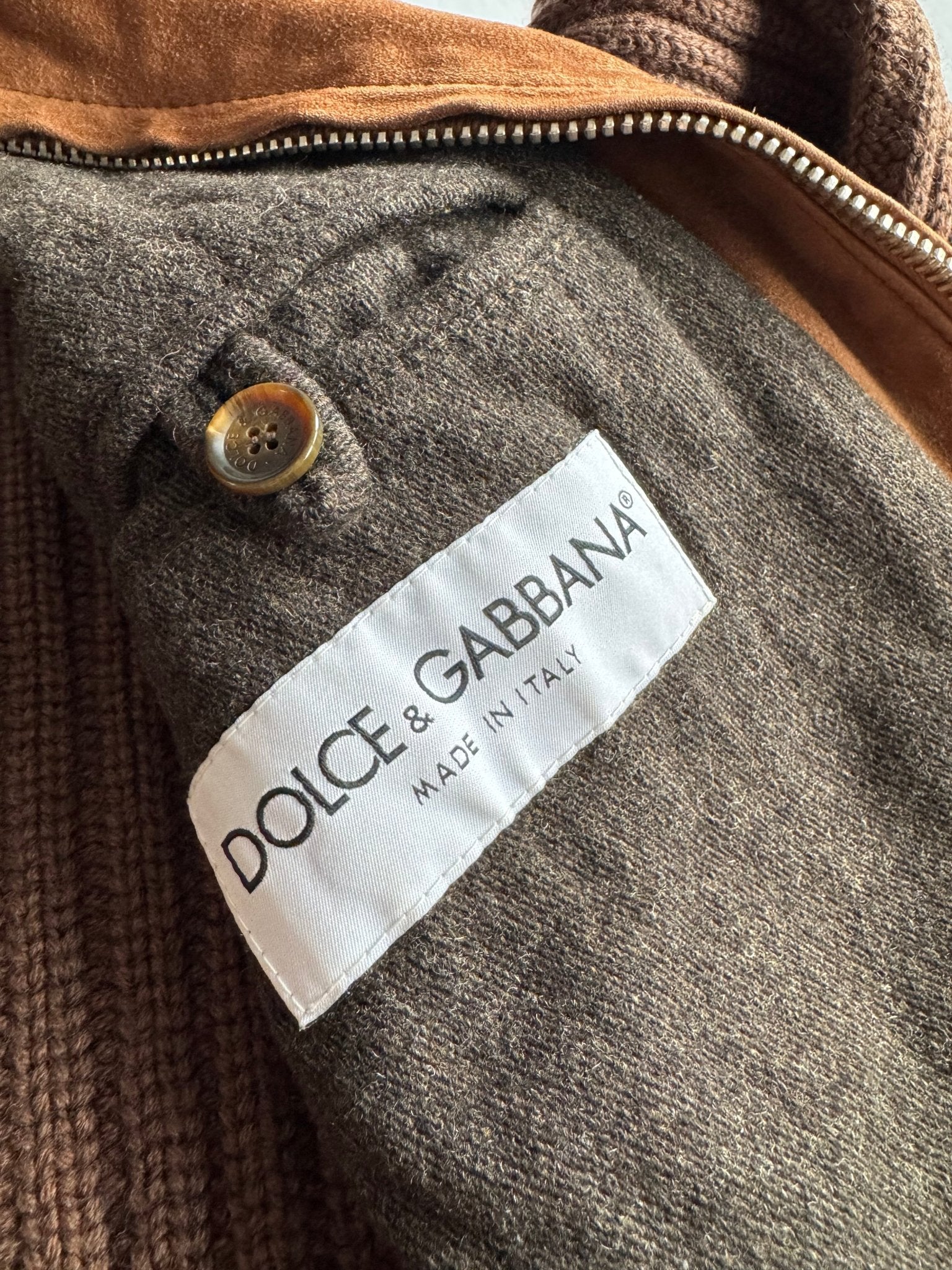 🤠 Geacă Vintage Dolce & Gabbana din Piele Suede Maro & Lână – M (48) - anbracaminte