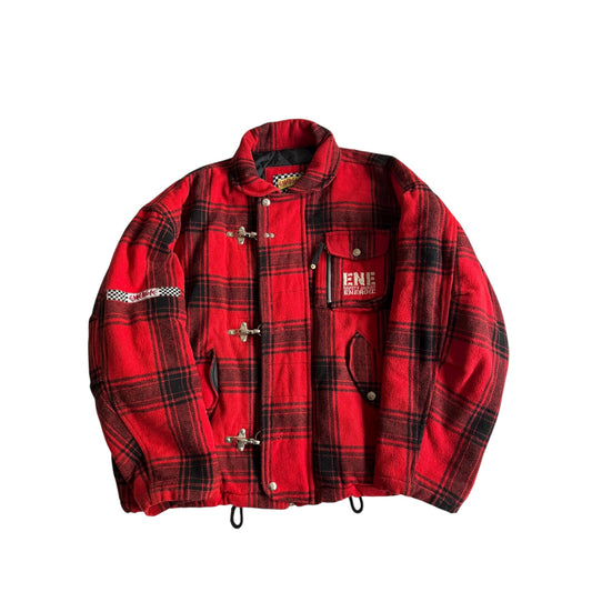 🧑‍🚒 Geacă vintage Energie din lână / Red & Black Plaid - Fireman Clasp (L Barbati) - anbracaminte