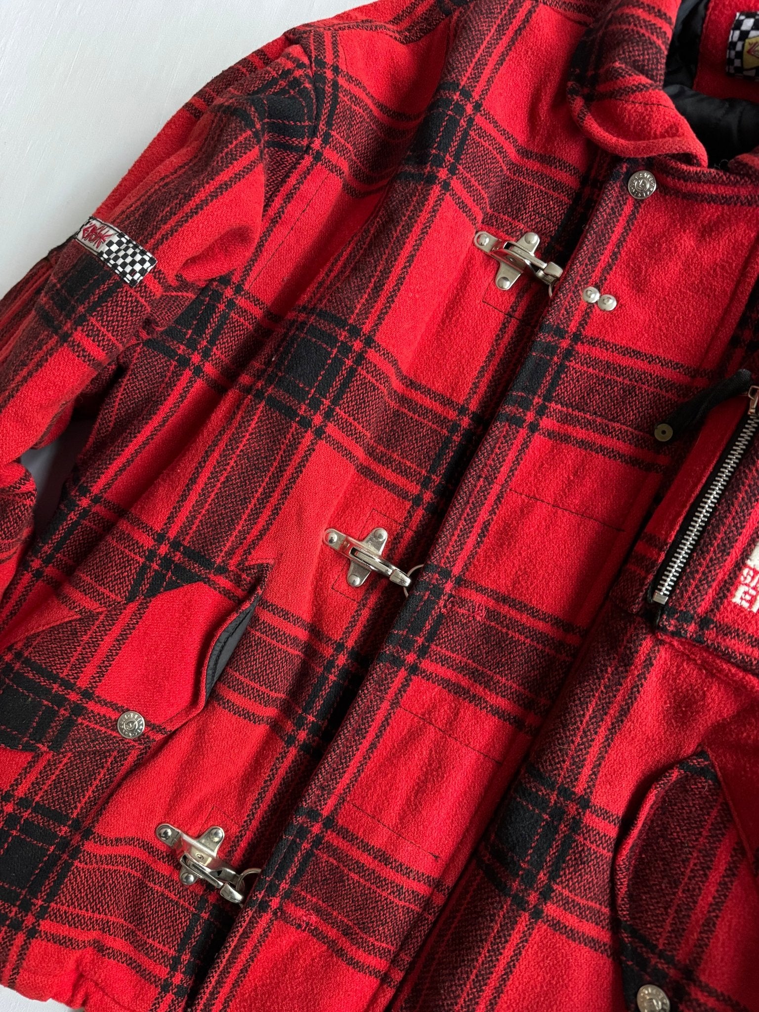 🧑‍🚒 Geacă vintage Energie din lână / Red & Black Plaid - Fireman Clasp (L Barbati) - anbracaminte