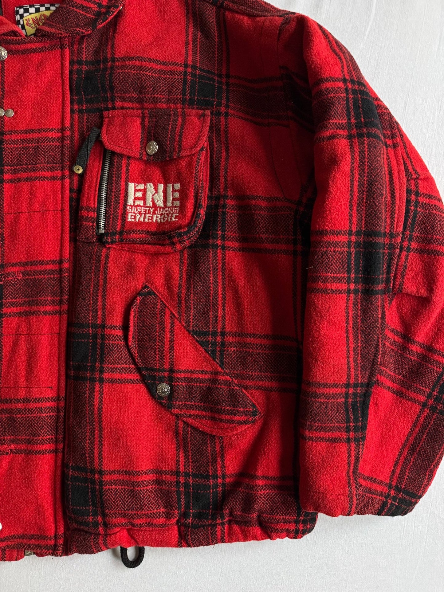 🧑‍🚒 Geacă vintage Energie din lână / Red & Black Plaid - Fireman Clasp (L Barbati) - anbracaminte
