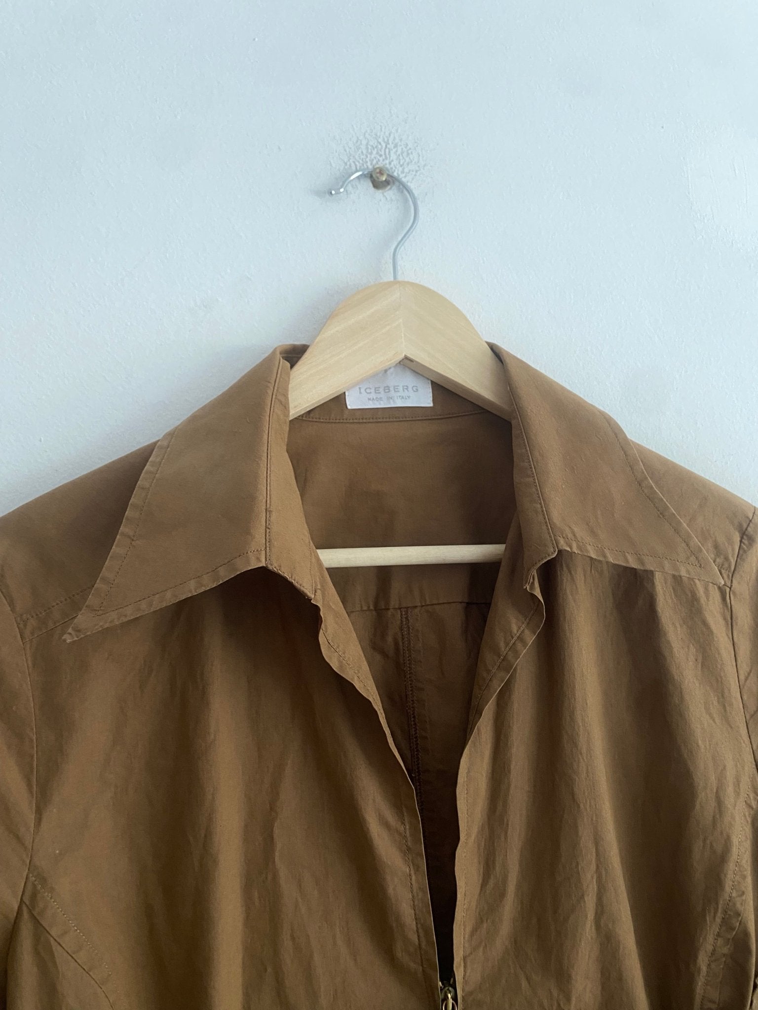 🧥 Geacă Vintage Iceberg din Bumbac Maro – Guler Stil ’70 – Mărime L - anbracaminte