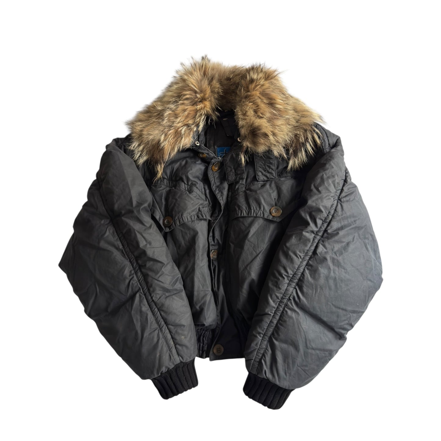 ⛷️ Geacă vintage Jet Set din puf natural cu guler din blană de raton – Made in Italy – mărime L - anbracaminte