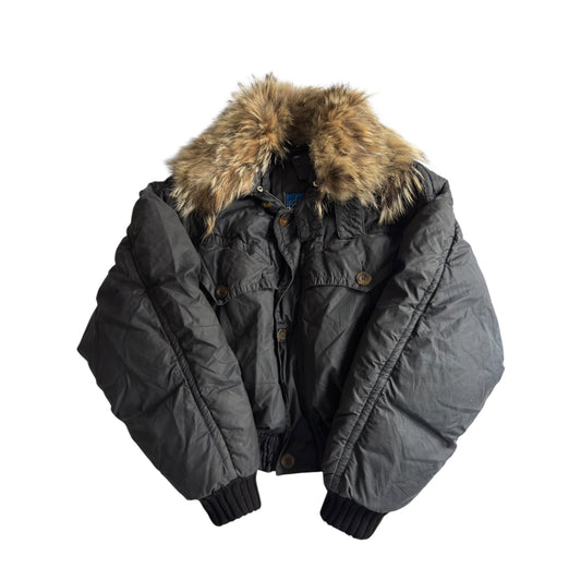 ⛷️ Geacă vintage Jet Set din puf natural cu guler din blană de raton – Made in Italy – mărime L - anbracaminte