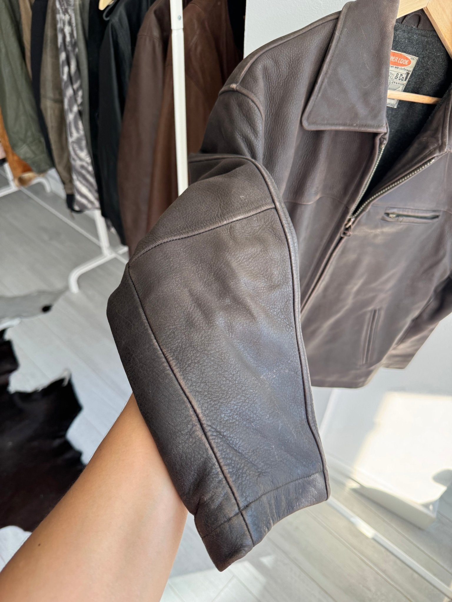 🤎 Geacă Vintage Rifle din Piele Maro – L – Made in Italy - anbracaminte
