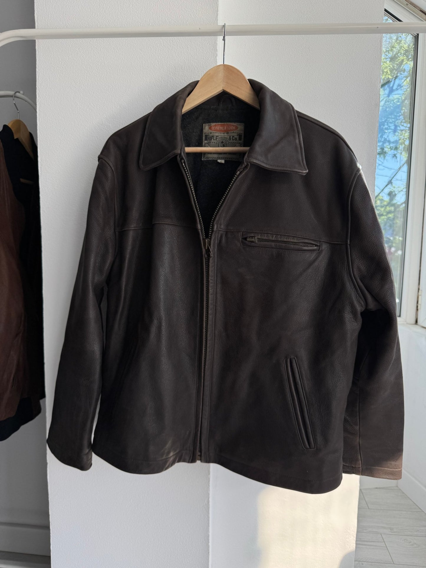 🤎 Geacă Vintage Rifle din Piele Maro – L – Made in Italy - anbracaminte