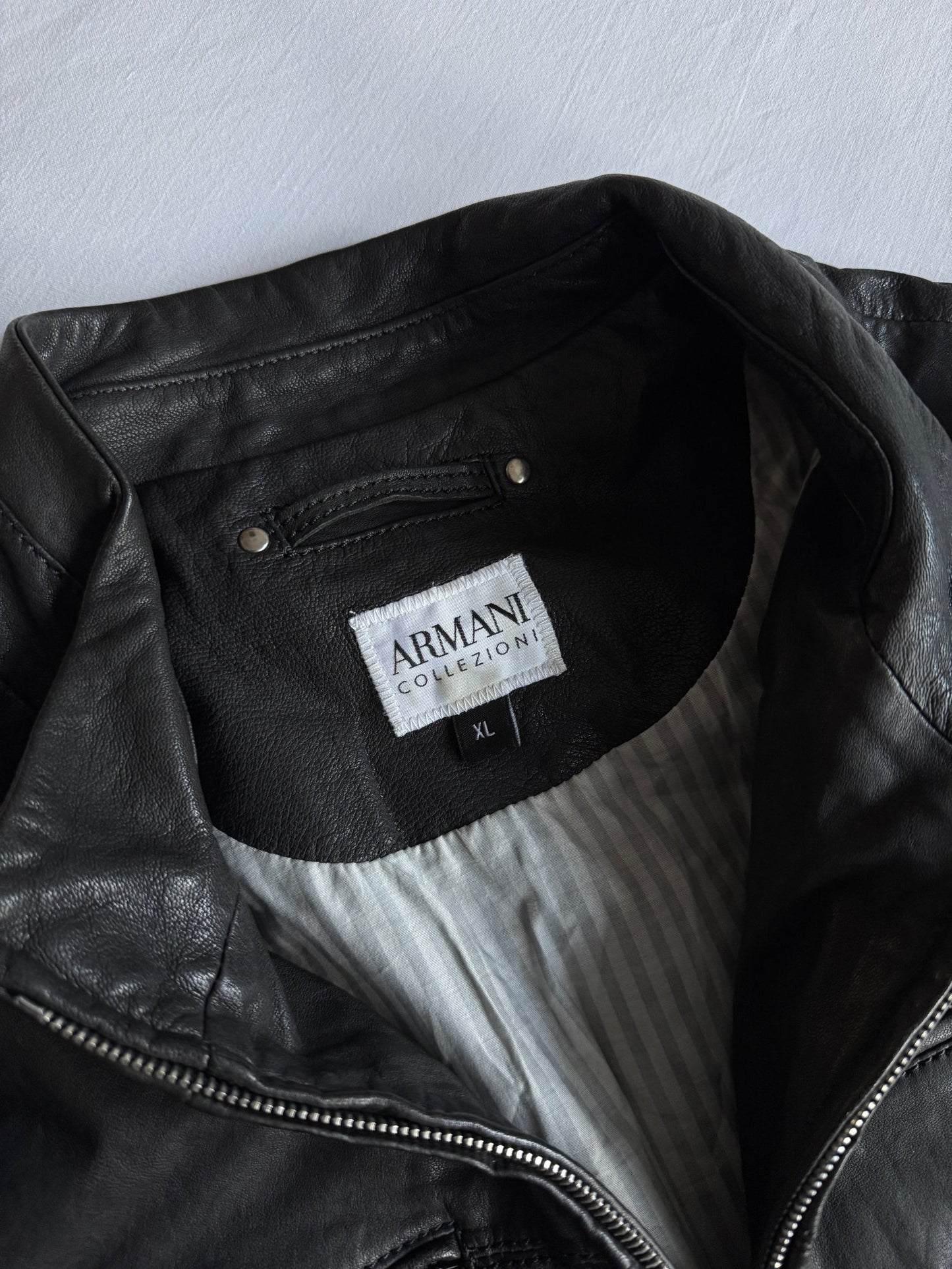 🏍️ Geacă Y2K Armani din piele neagră (XL) - anbracaminte
