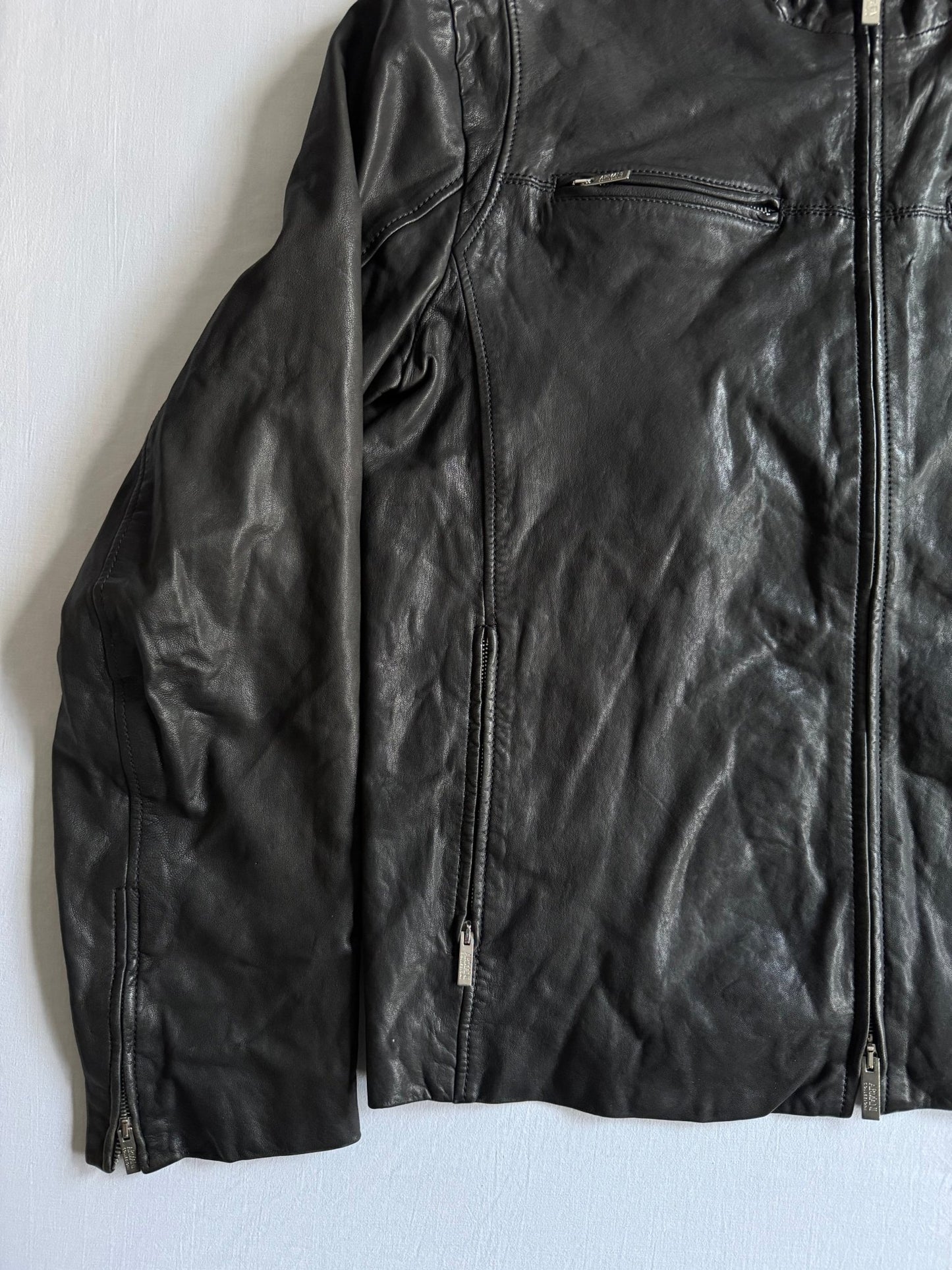 🏍️ Geacă Y2K Armani din piele neagră (XL) - anbracaminte