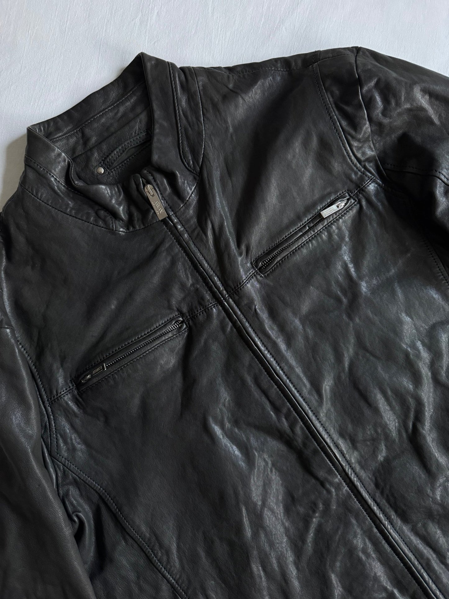 🏍️ Geacă Y2K Armani din piele neagră (XL) - anbracaminte