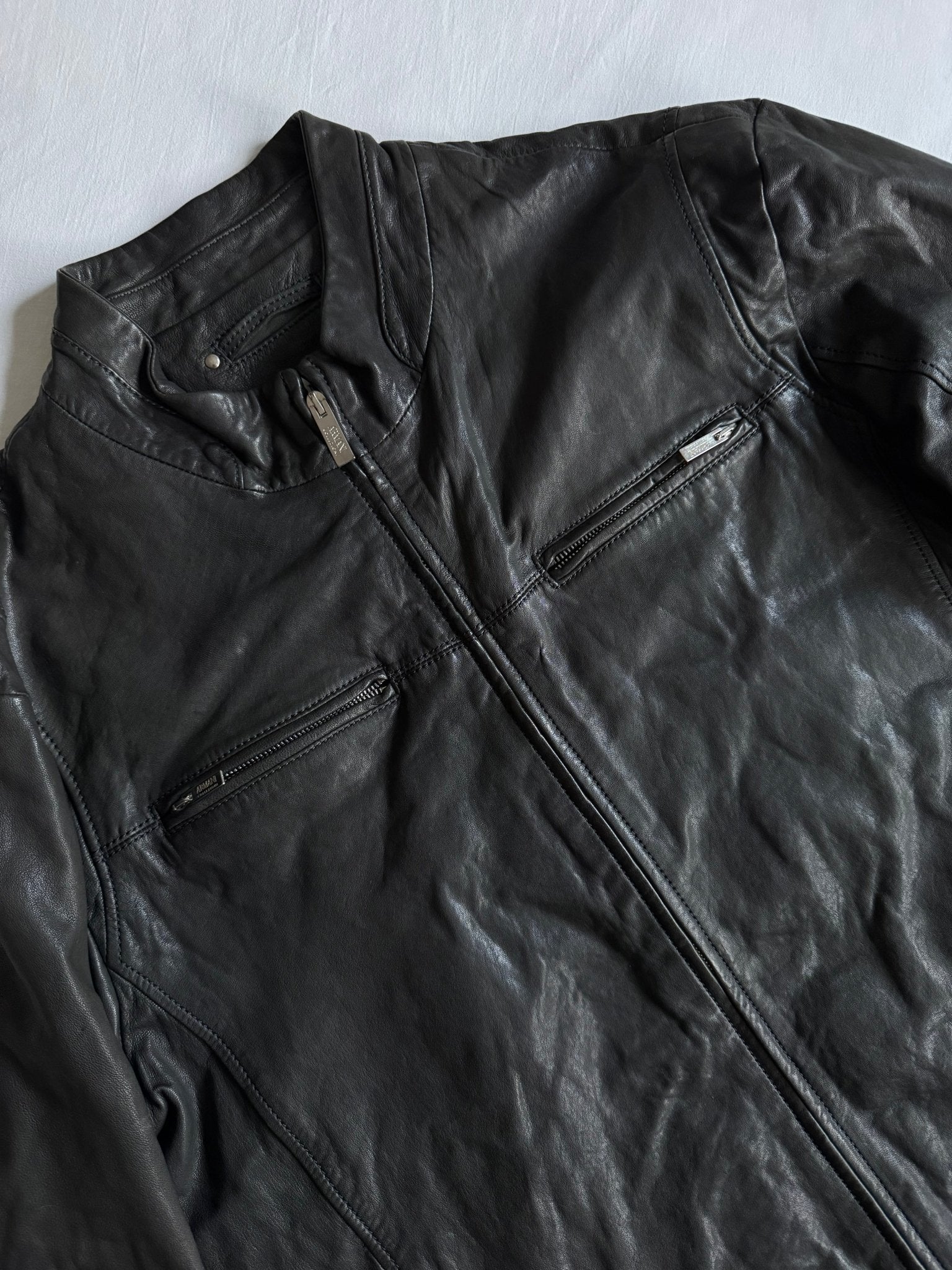 🏍️ Geacă Y2K Armani din piele neagră (XL) - anbracaminte