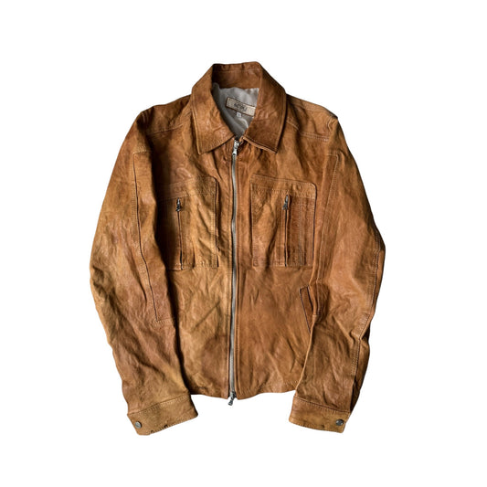 🏜️ Geacă Y2K Bărbați din Piele cu Patină Naturală – M – Made in Italy - anbracaminte
