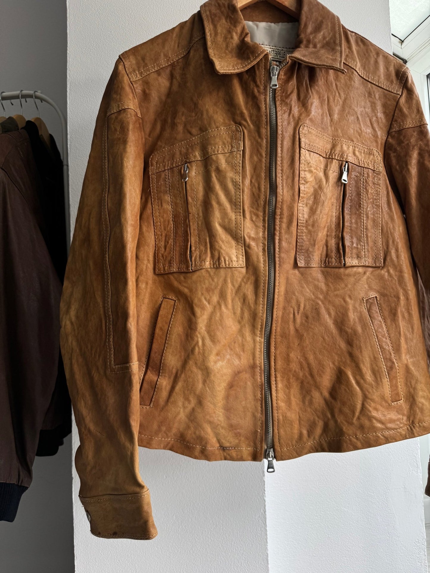 🏜️ Geacă Y2K Bărbați din Piele cu Patină Naturală – M – Made in Italy - anbracaminte