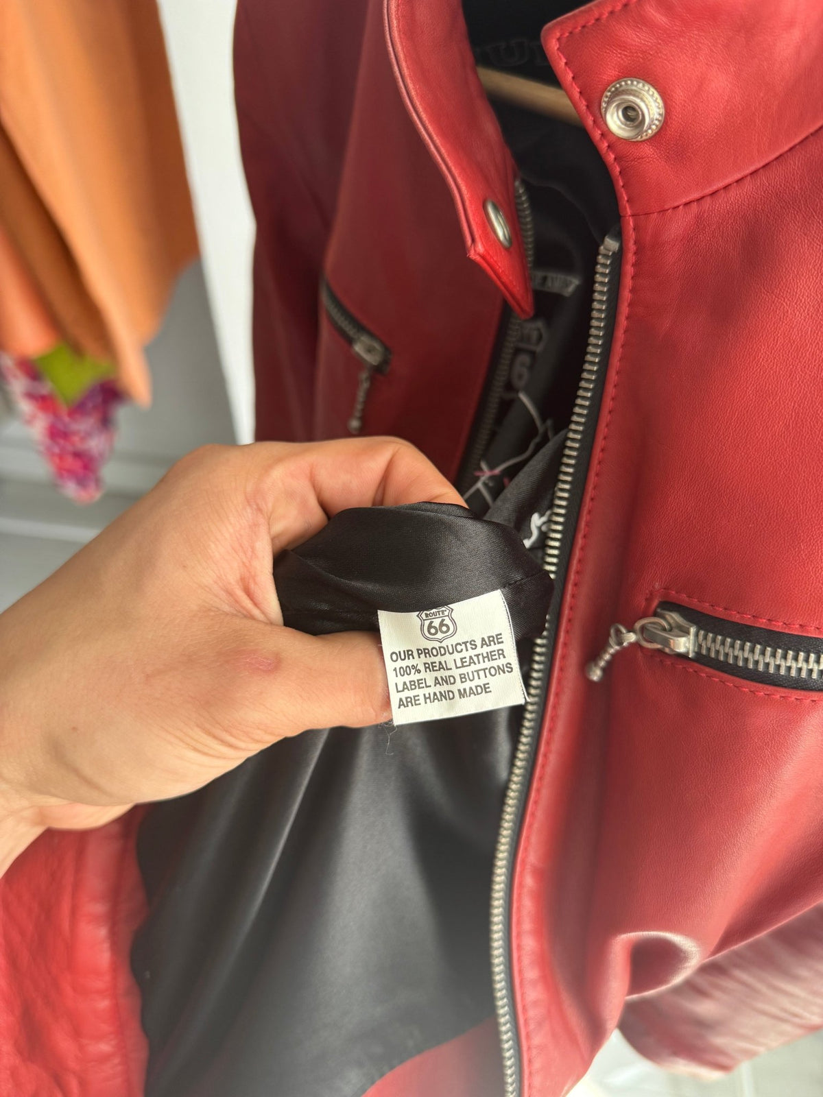 🍒 Geacă Y2K Cafe Racer din Piele Roșie – L Damă - anbracaminte