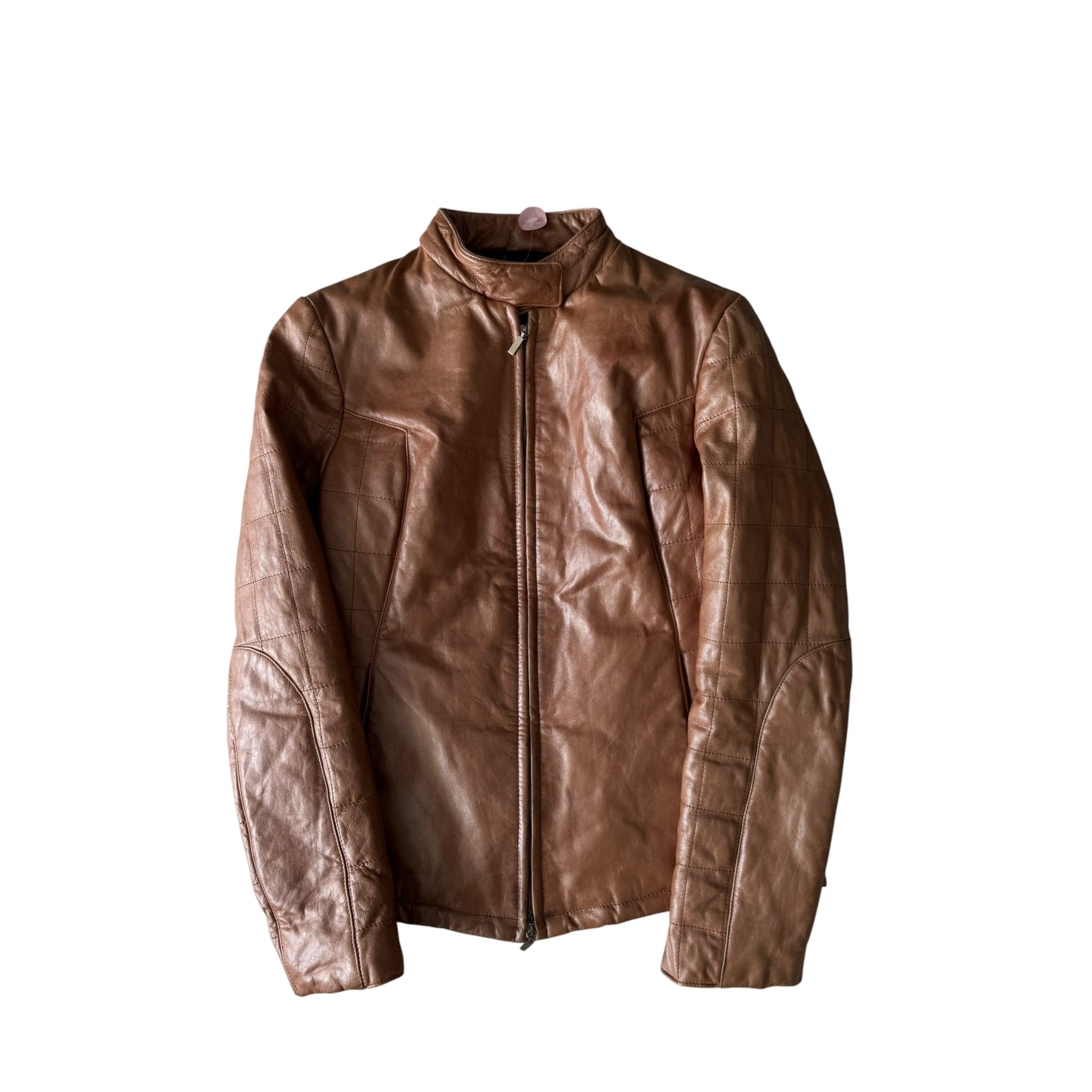 🤎 Geacă Y2K Damă Cafe Racer din Piele Caramel Brown – M – Made in Italy - anbracaminte