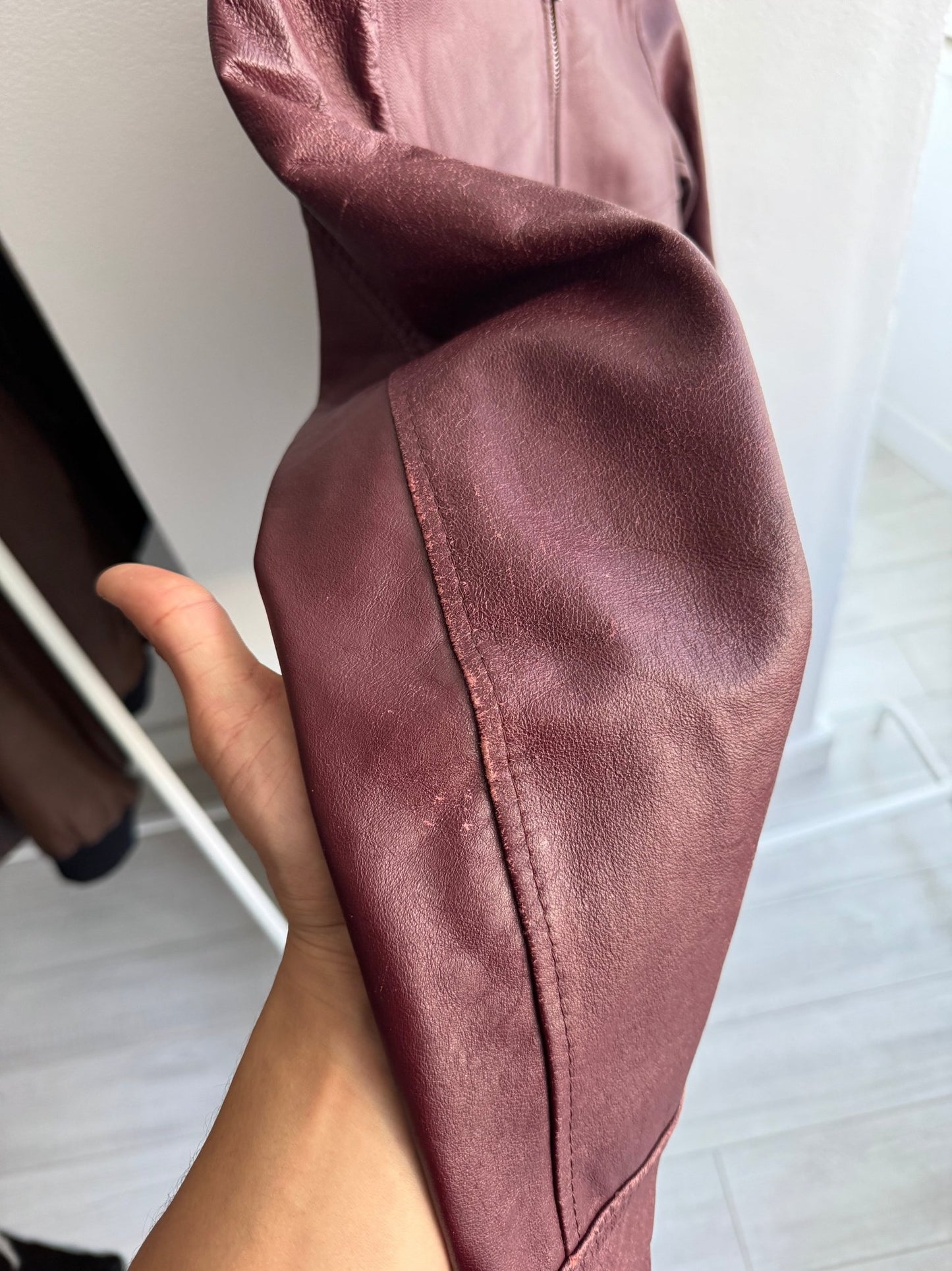 🍷 Geacă Y2K Damă din Piele Burgundy Închis – M – Made in Italy - anbracaminte