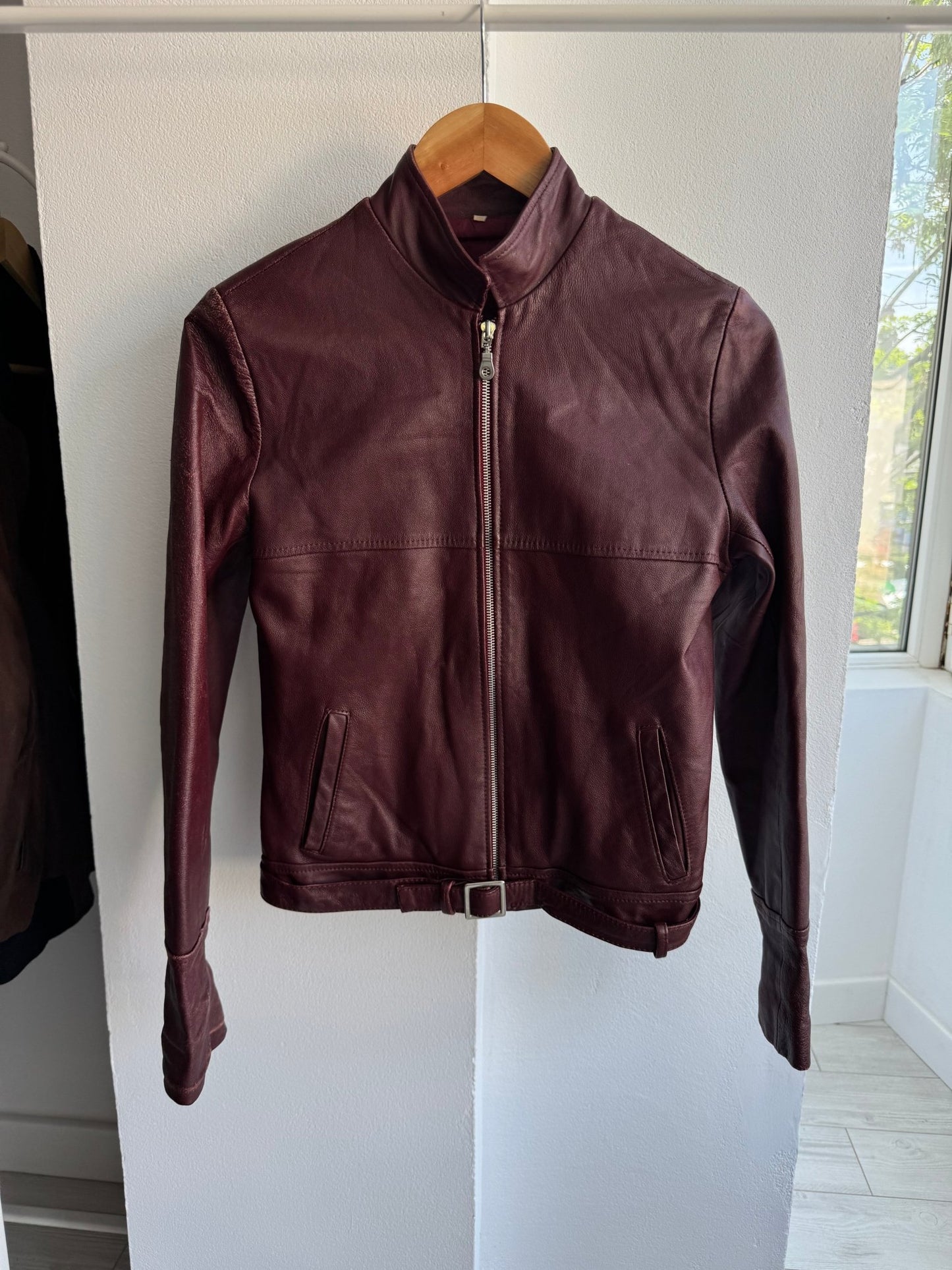 🍷 Geacă Y2K Damă din Piele Burgundy Închis – M – Made in Italy - anbracaminte