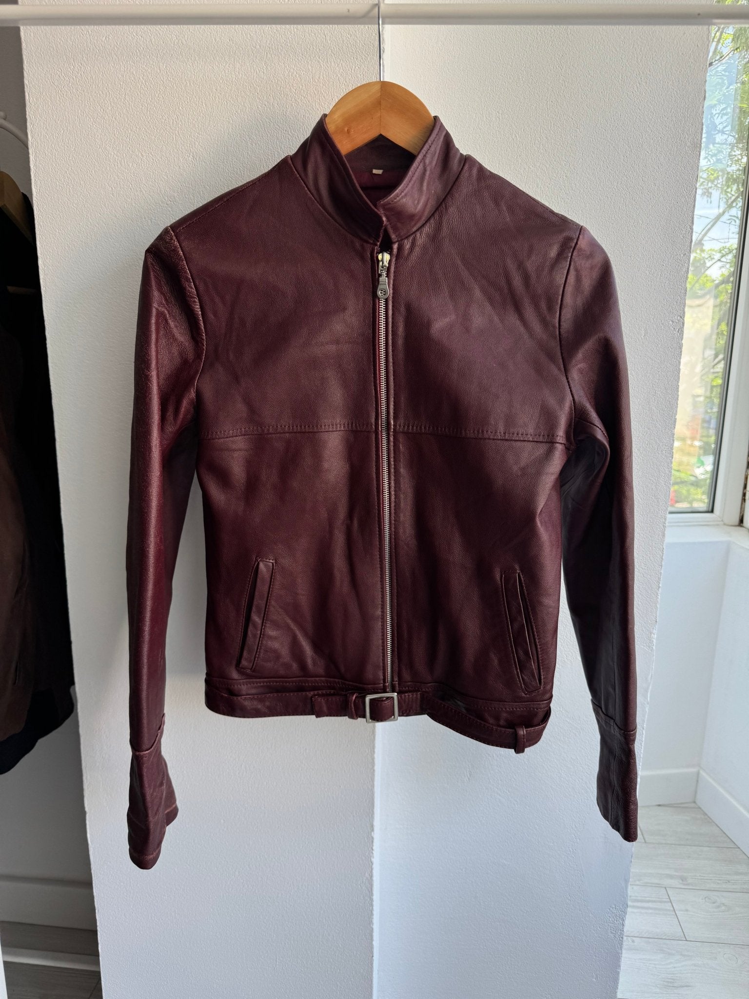 🍷 Geacă Y2K Damă din Piele Burgundy Închis – M – Made in Italy - anbracaminte