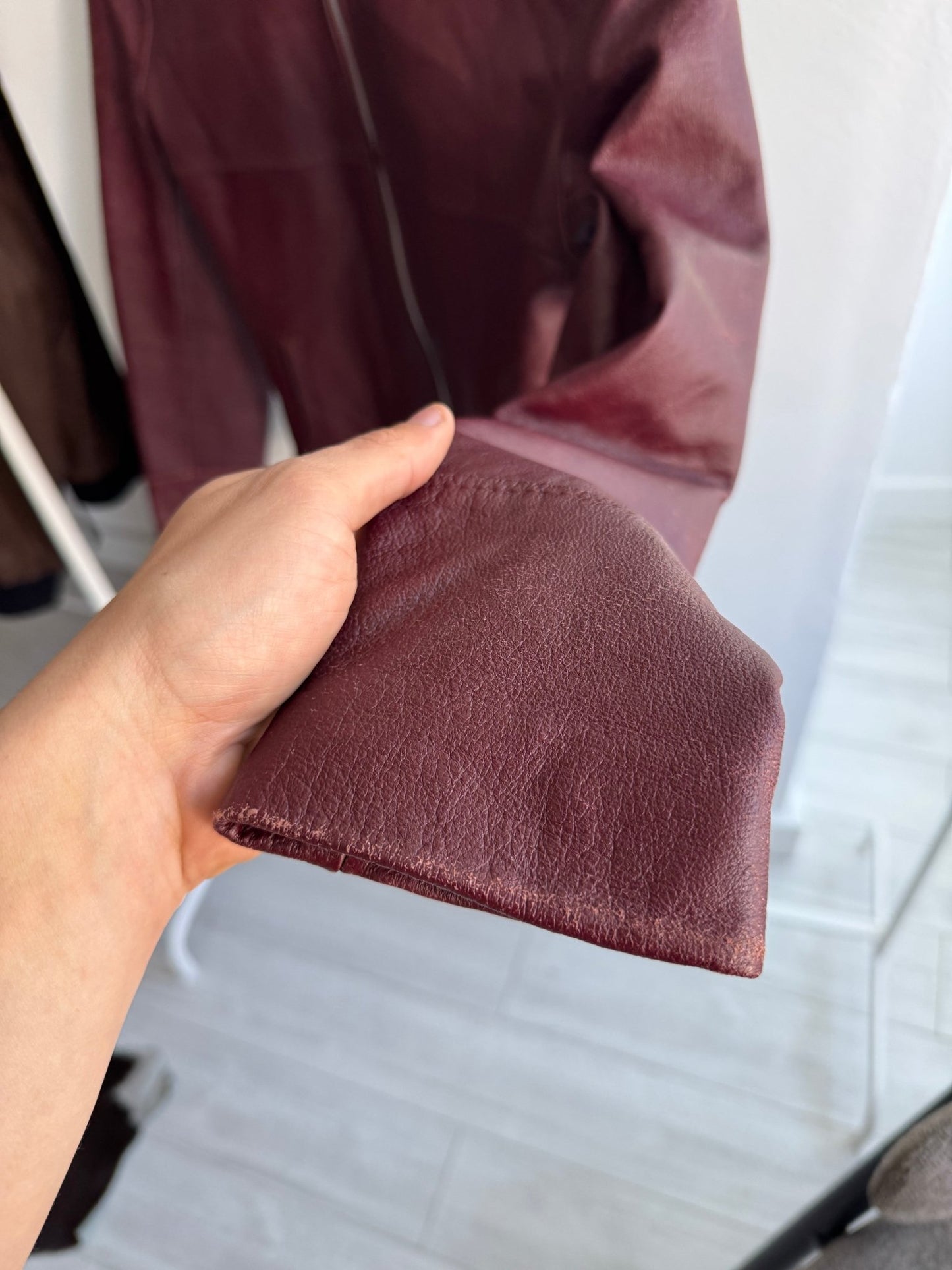 🍷 Geacă Y2K Damă din Piele Burgundy Închis – M – Made in Italy - anbracaminte
