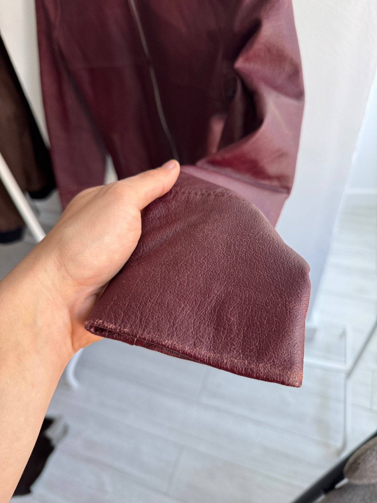 🍷 Geacă Y2K Damă din Piele Burgundy Închis – M – Made in Italy - anbracaminte
