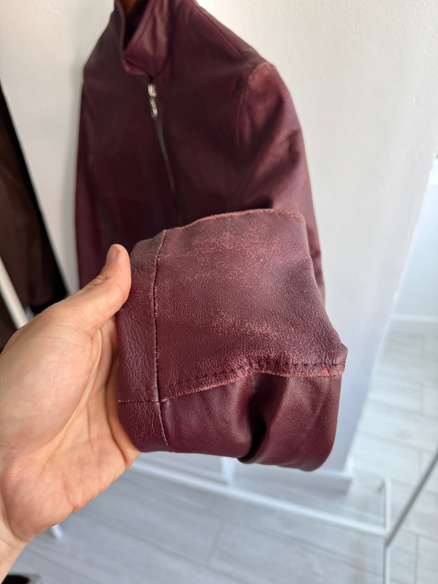 🍷 Geacă Y2K Damă din Piele Burgundy Închis – M – Made in Italy - anbracaminte