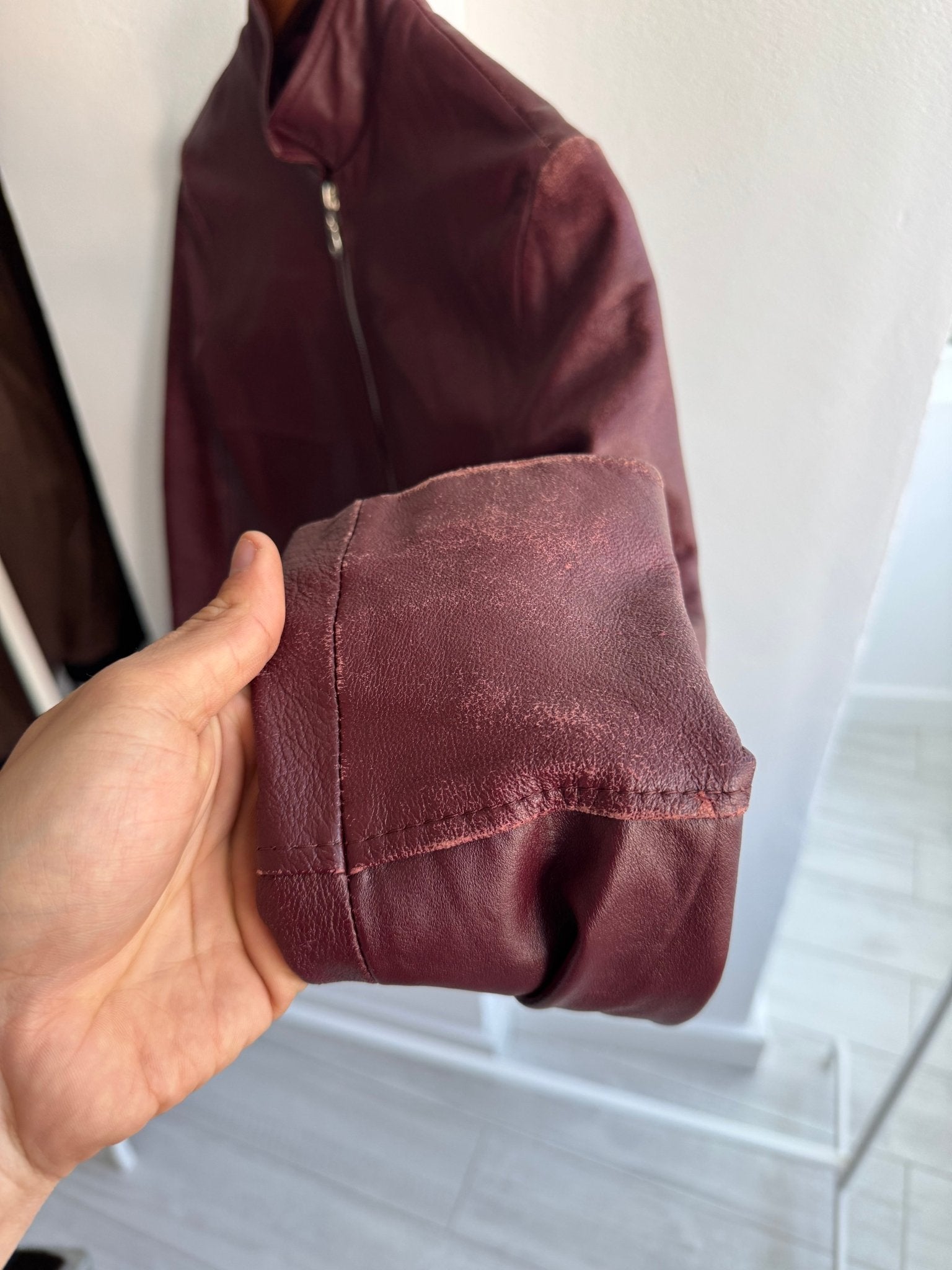 🍷 Geacă Y2K Damă din Piele Burgundy Închis – M – Made in Italy - anbracaminte