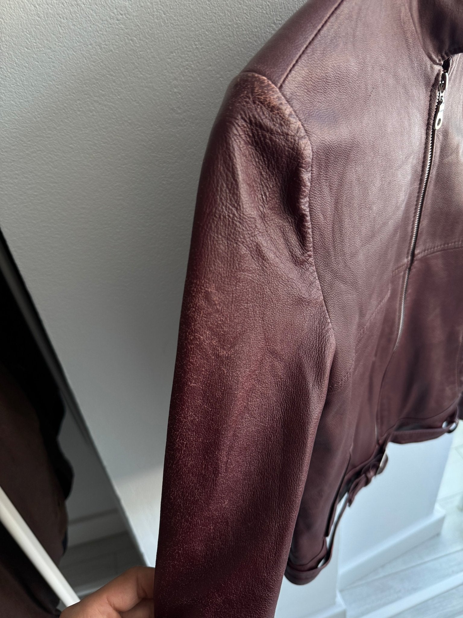 🍷 Geacă Y2K Damă din Piele Burgundy Închis – M – Made in Italy - anbracaminte