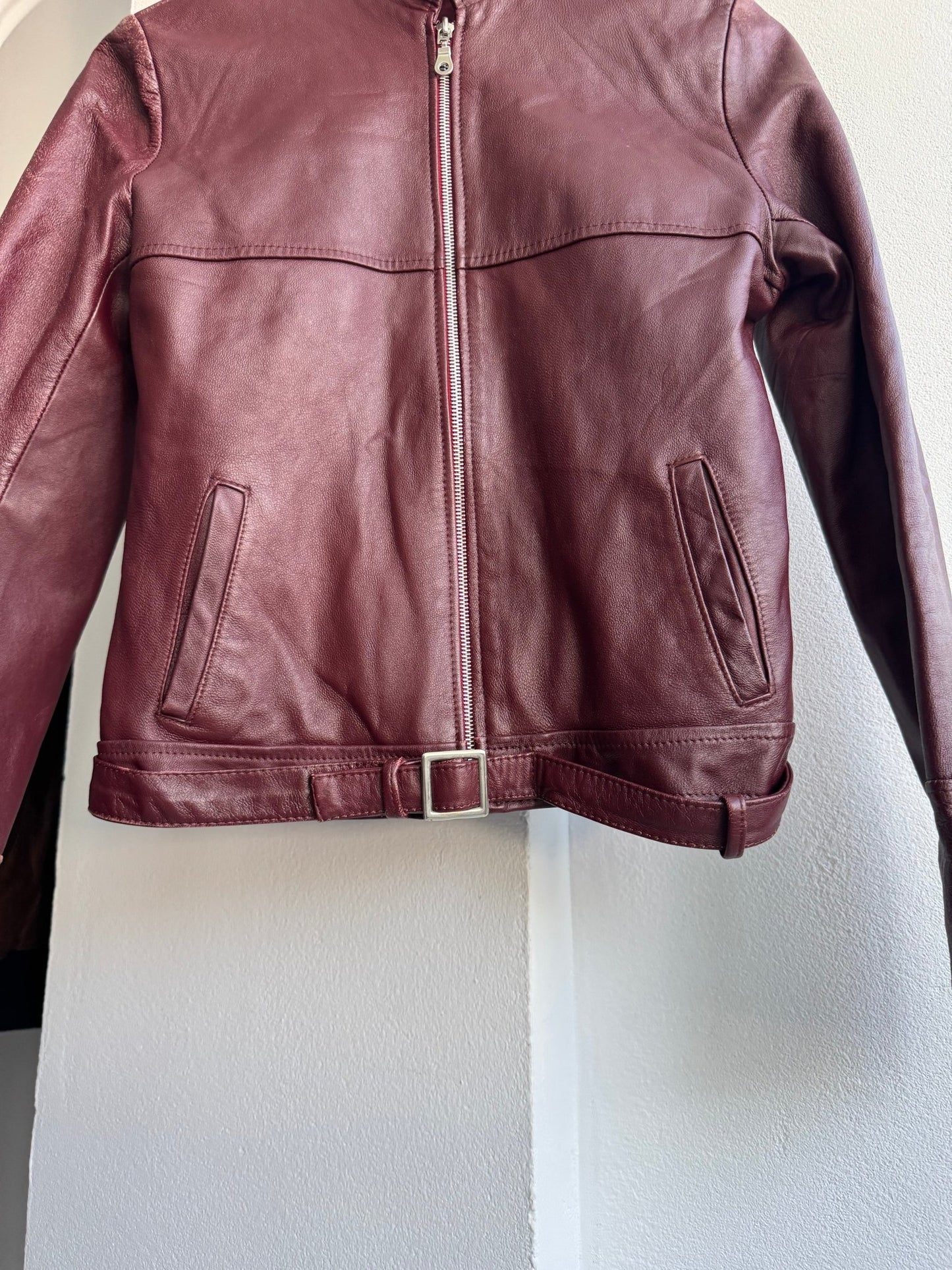 🍷 Geacă Y2K Damă din Piele Burgundy Închis – M – Made in Italy - anbracaminte