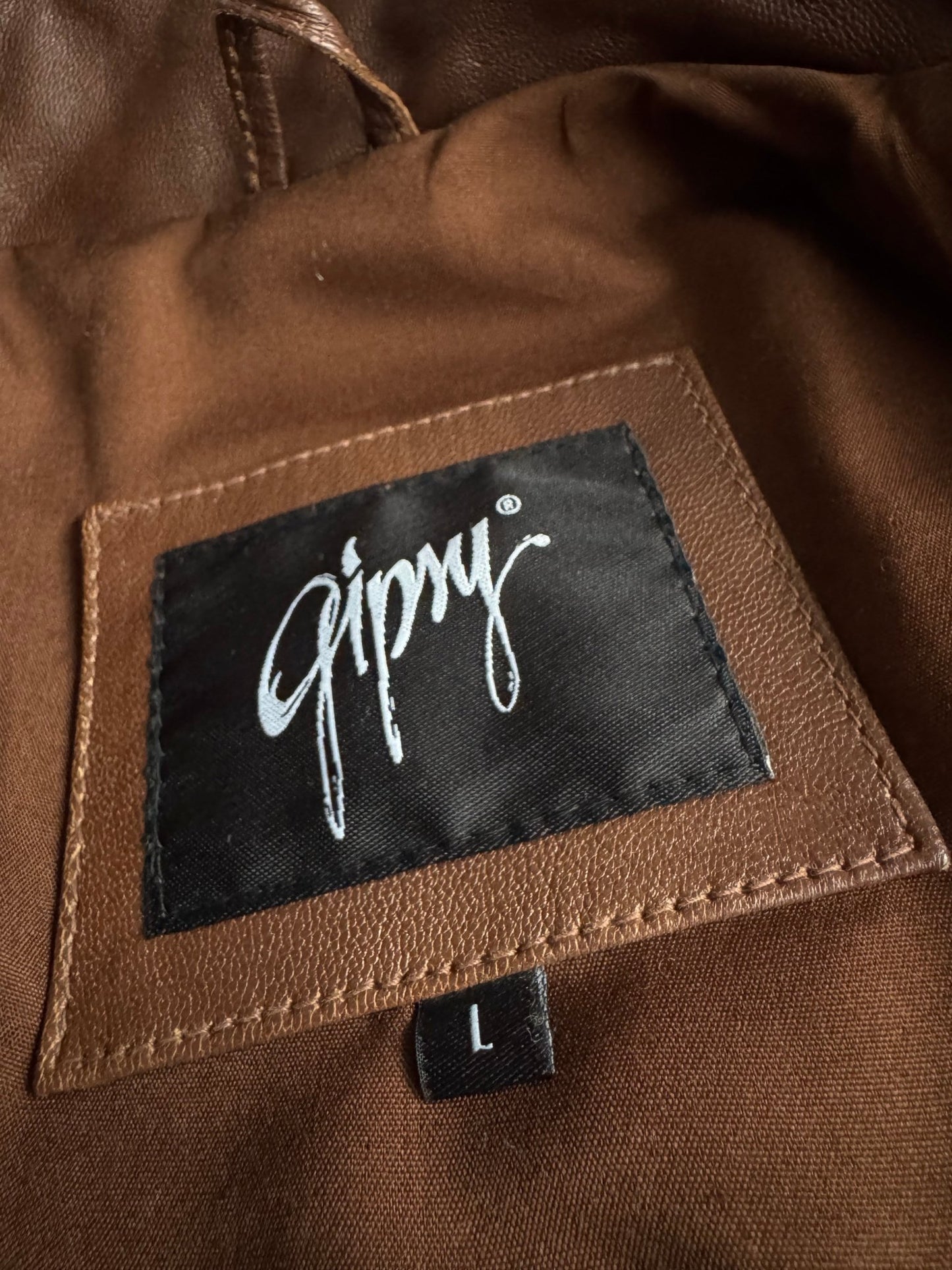 🥃 Geacă Y2K Damă din Piele Cognac Brown – L - anbracaminte