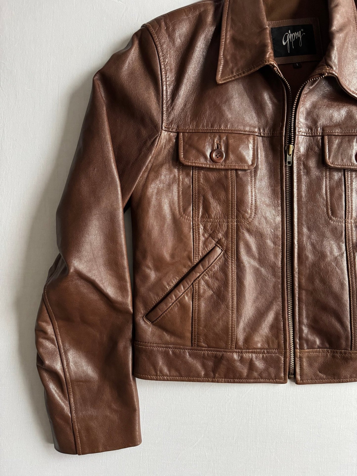 🥃 Geacă Y2K Damă din Piele Cognac Brown – L - anbracaminte