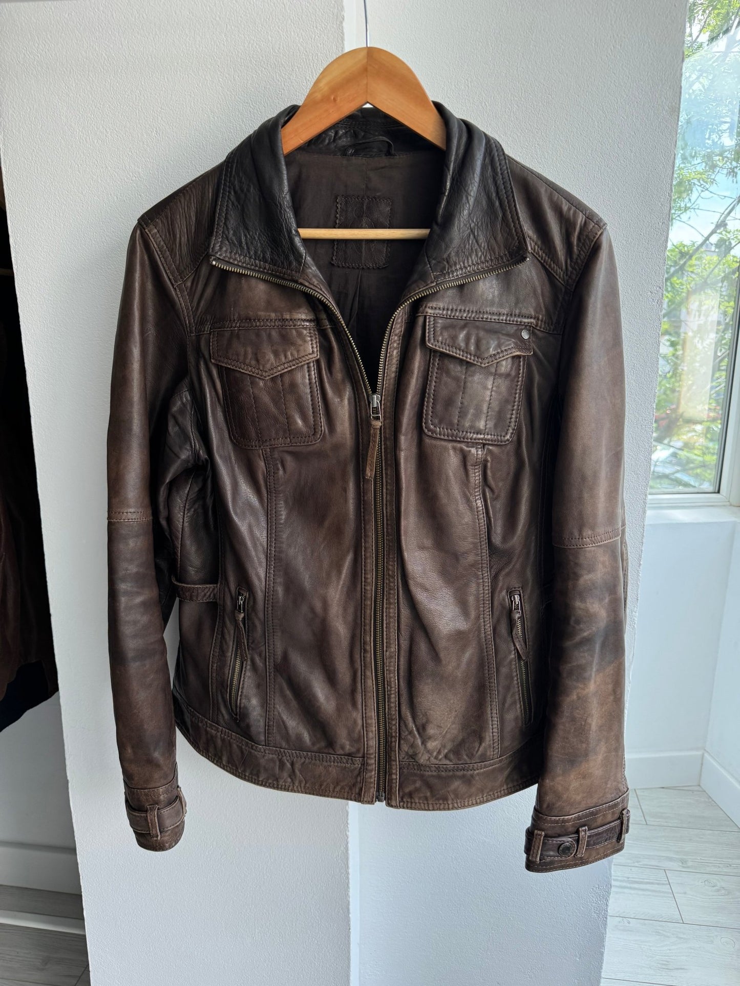 🤎 Geacă Y2K Damă din Piele de Miel Maro – Faded & Patina – M/L - anbracaminte