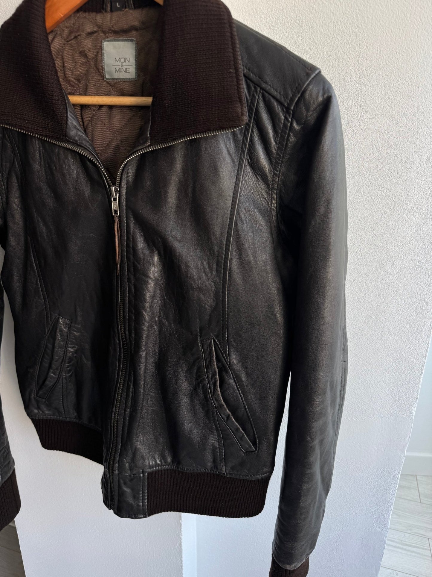 🤎 Geacă Y2K Damă din Piele de Miel Maro Închis – L – Made in Italy - anbracaminte
