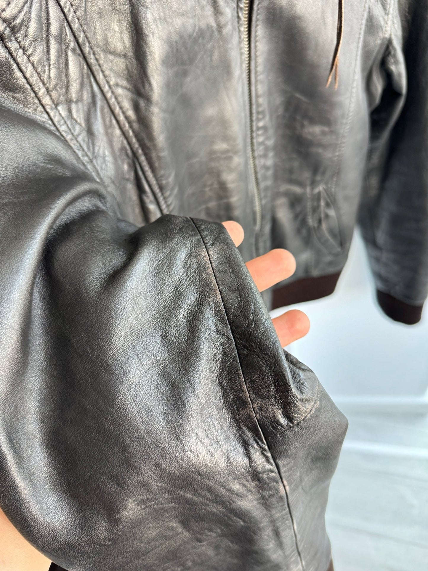 🤎 Geacă Y2K Damă din Piele de Miel Maro Închis – L – Made in Italy - anbracaminte