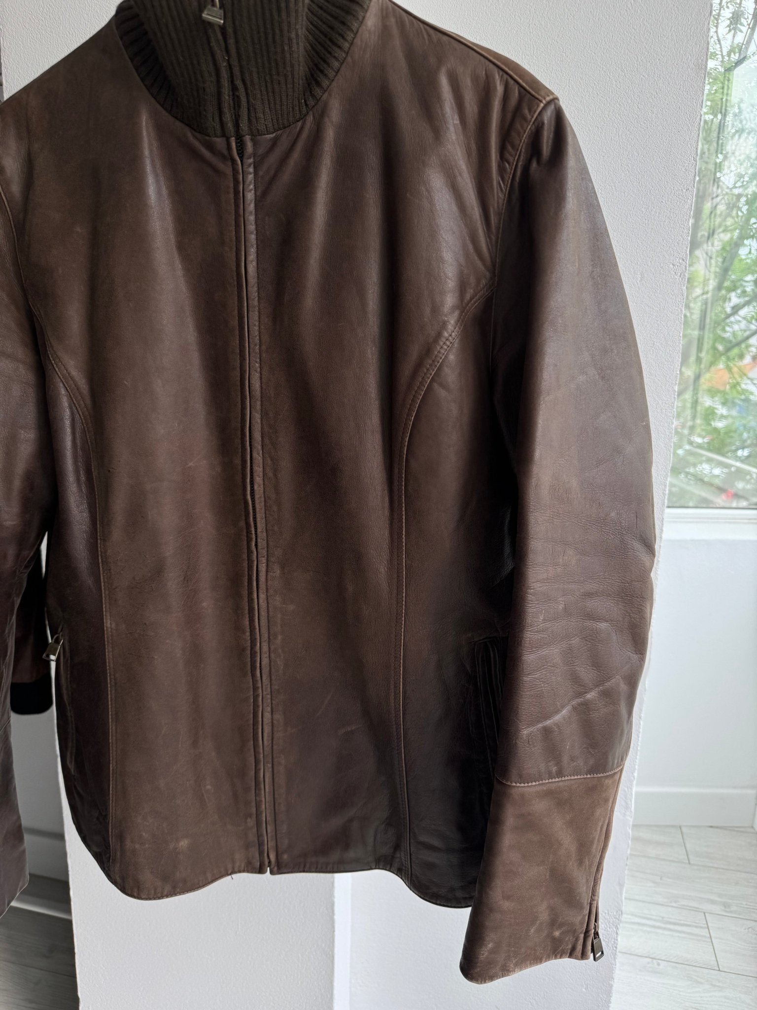 🧥 Geacă Y2K Damă din Piele Maro cu Patină Naturală – IT 48 (XL) – Made in Italy - anbracaminte