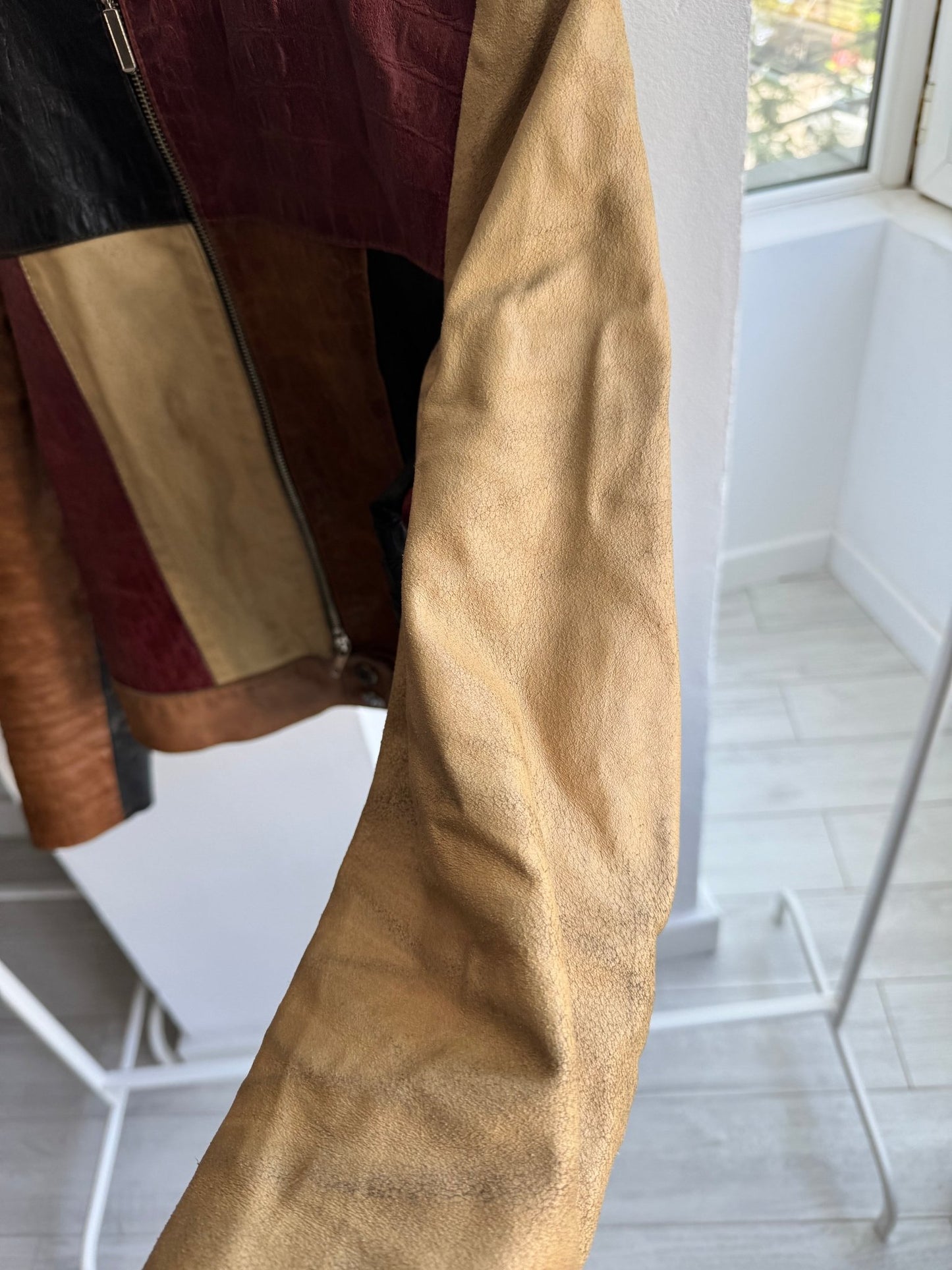 ☀️ Geacă Y2K Damă din Piele Patchwork – M – Made in Italy - anbracaminte