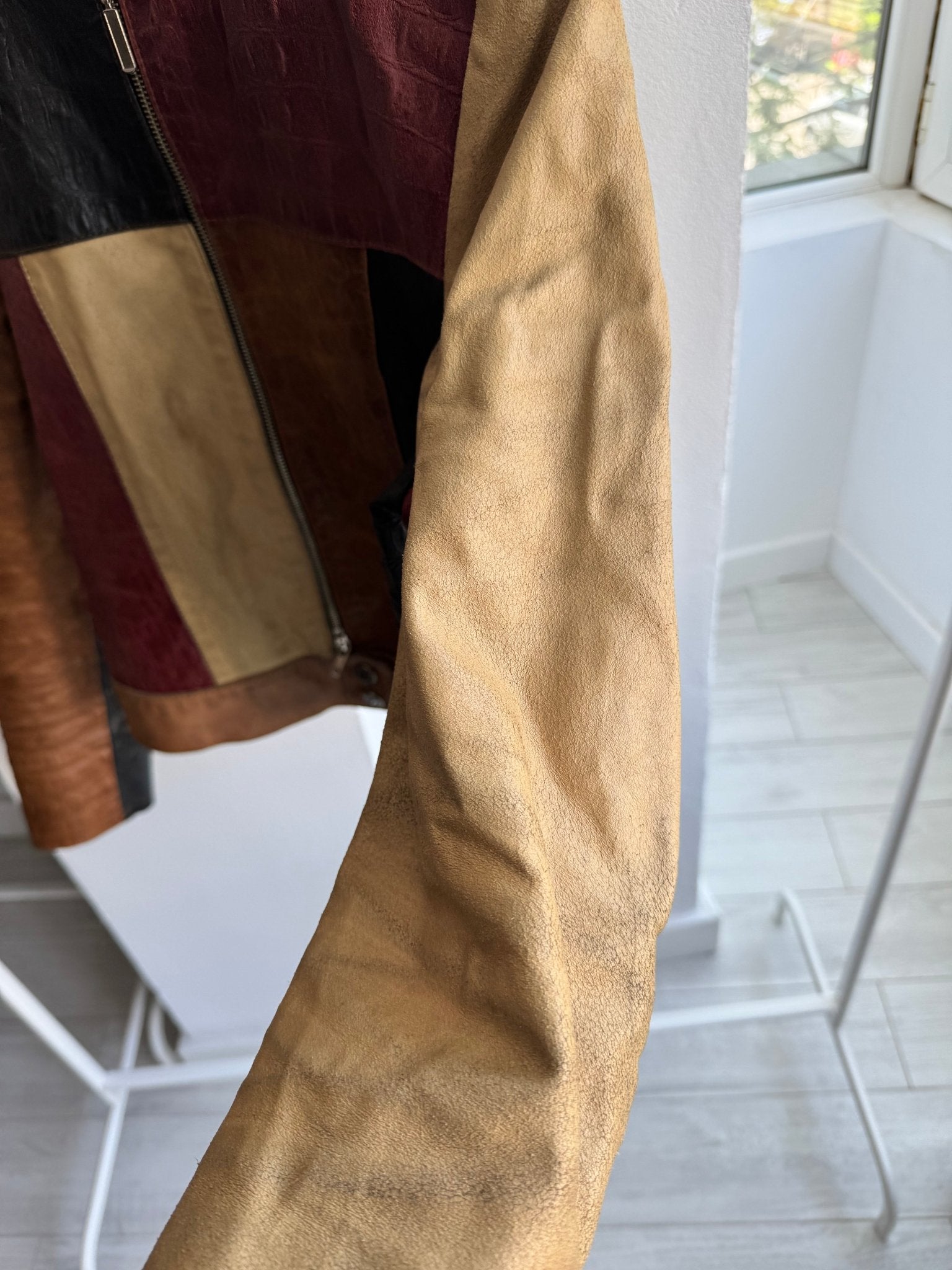☀️ Geacă Y2K Damă din Piele Patchwork – M – Made in Italy - anbracaminte