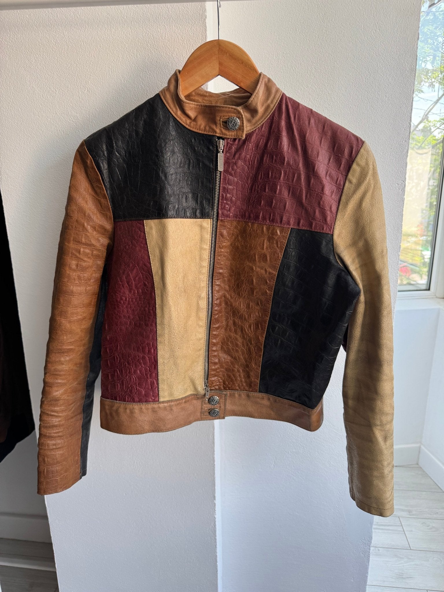 ☀️ Geacă Y2K Damă din Piele Patchwork – M – Made in Italy - anbracaminte