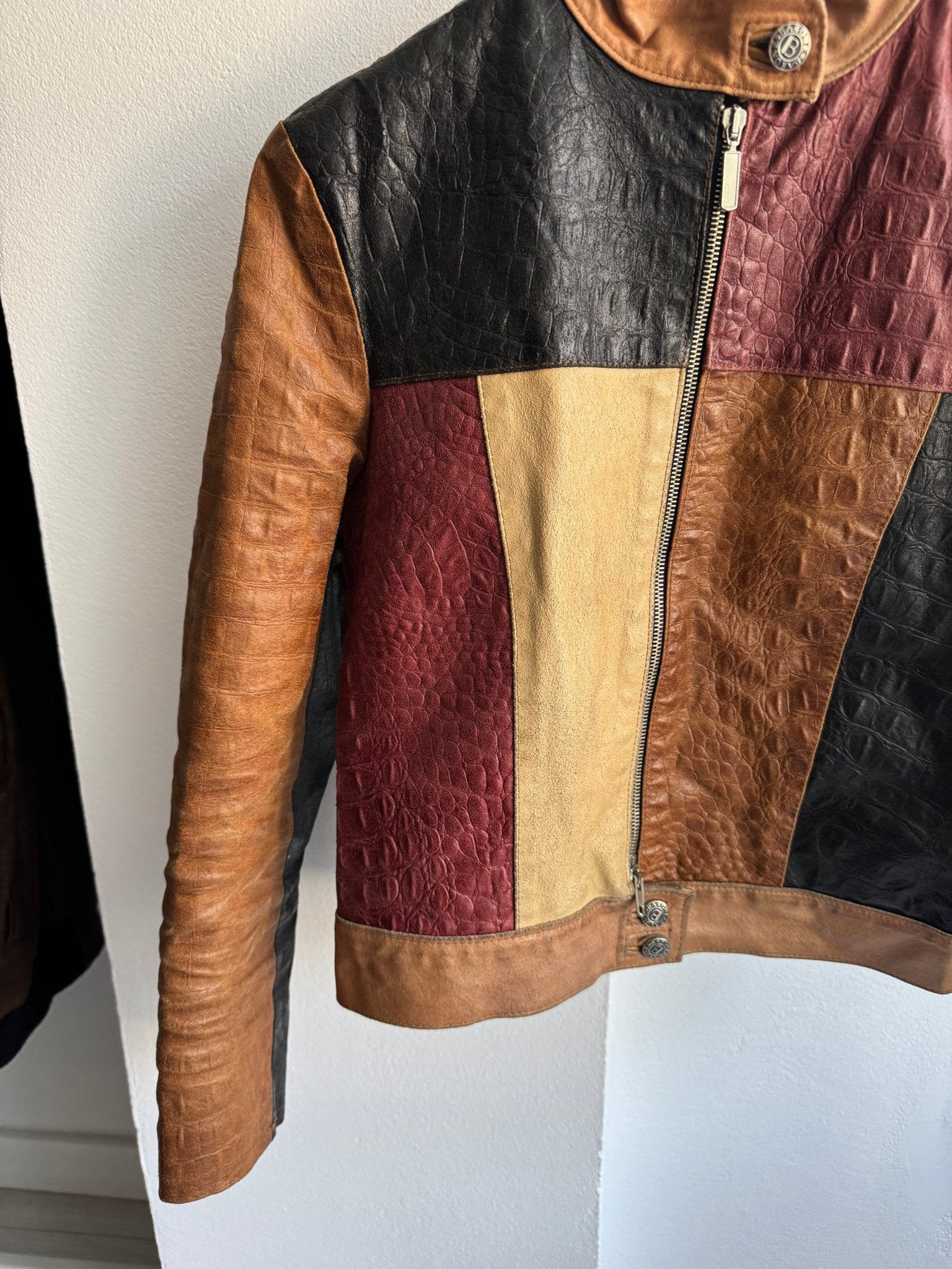 ☀️ Geacă Y2K Damă din Piele Patchwork – M – Made in Italy - anbracaminte