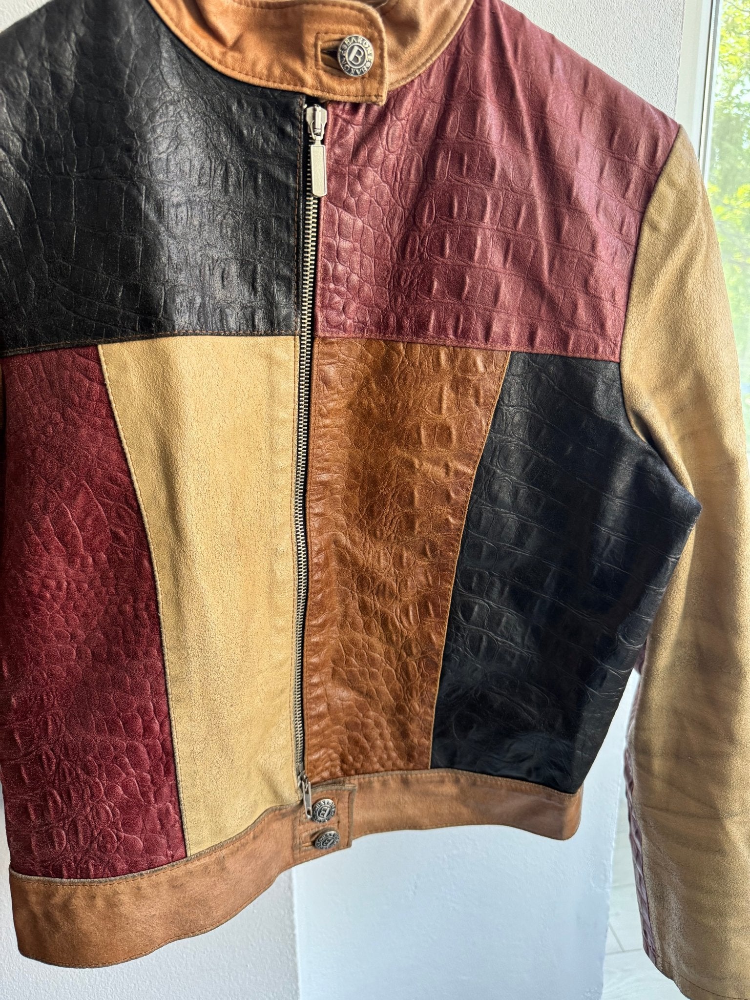 ☀️ Geacă Y2K Damă din Piele Patchwork – M – Made in Italy - anbracaminte