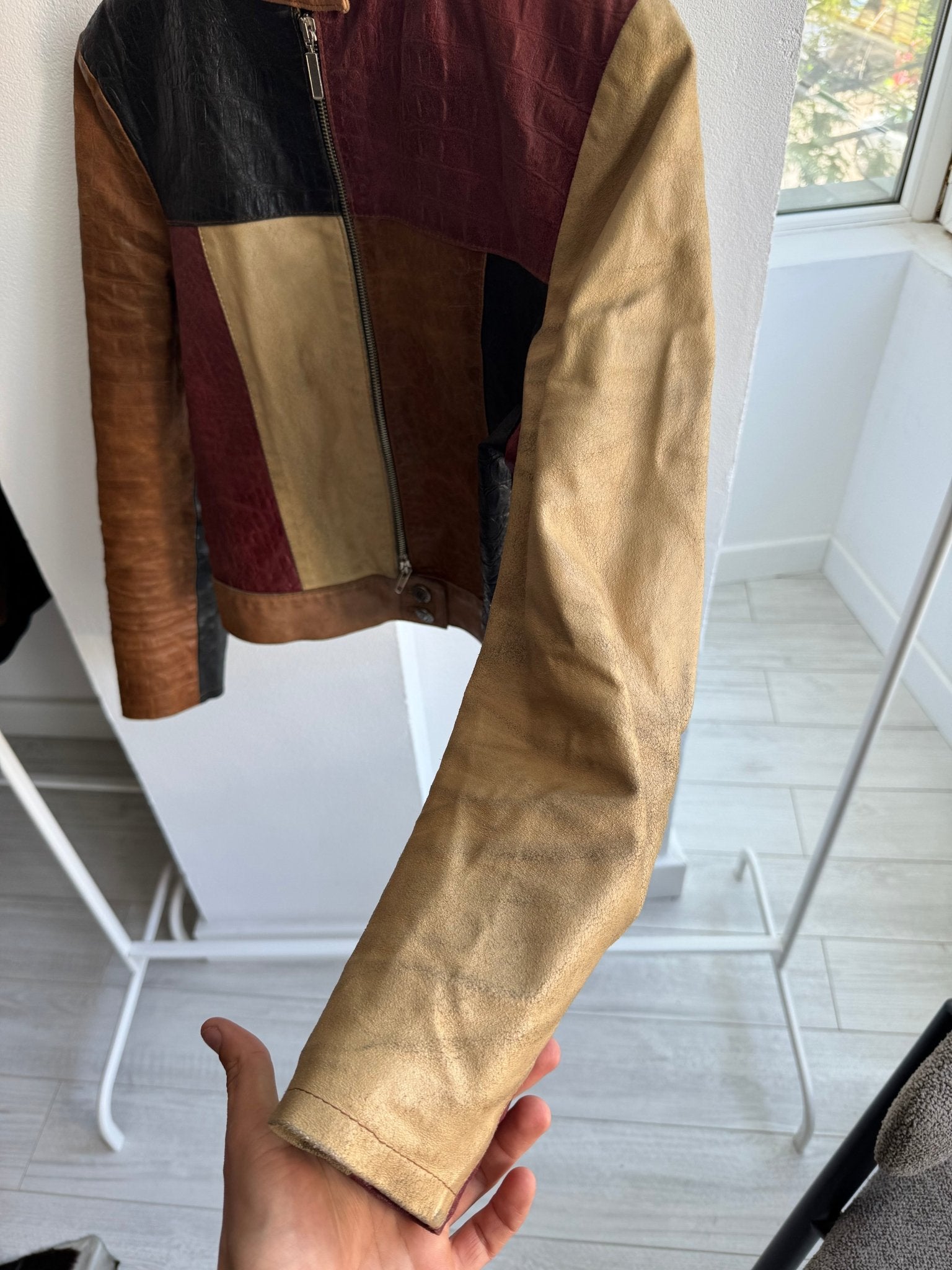 ☀️ Geacă Y2K Damă din Piele Patchwork – M – Made in Italy - anbracaminte
