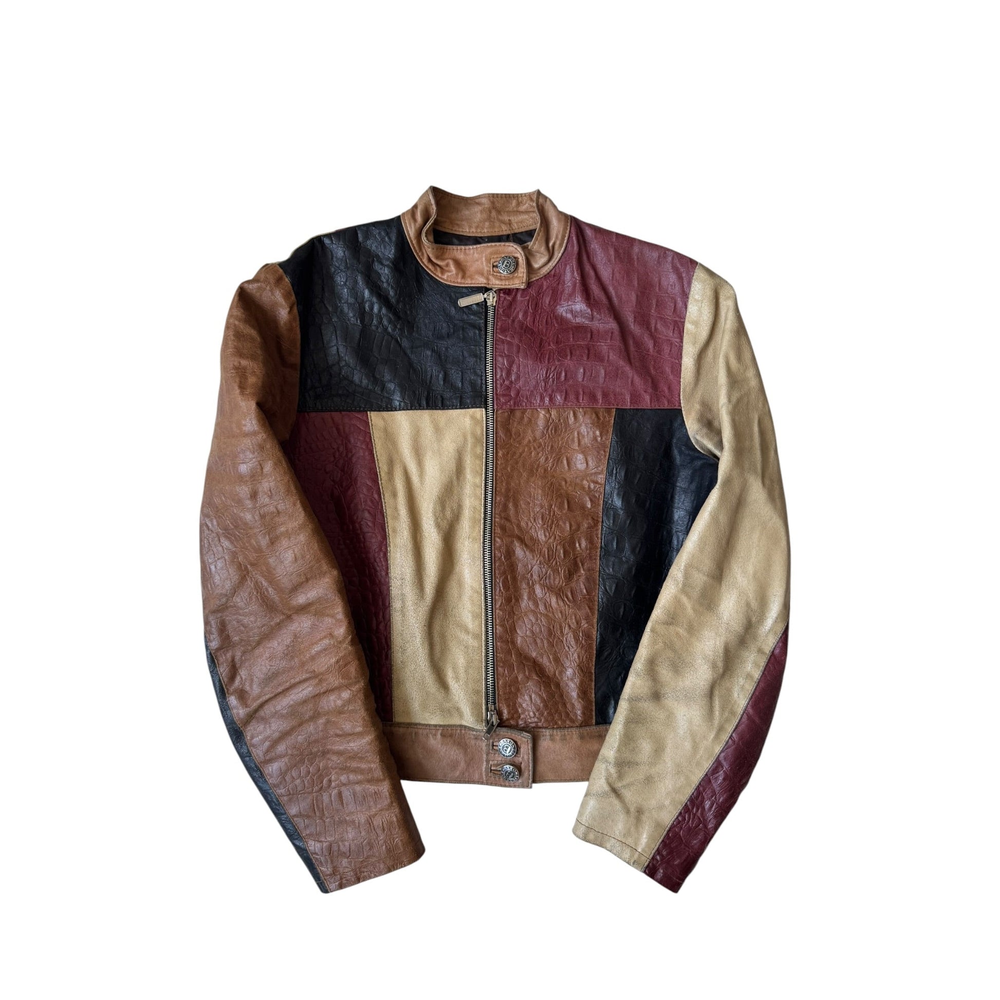 ☀️ Geacă Y2K Damă din Piele Patchwork – M – Made in Italy - anbracaminte